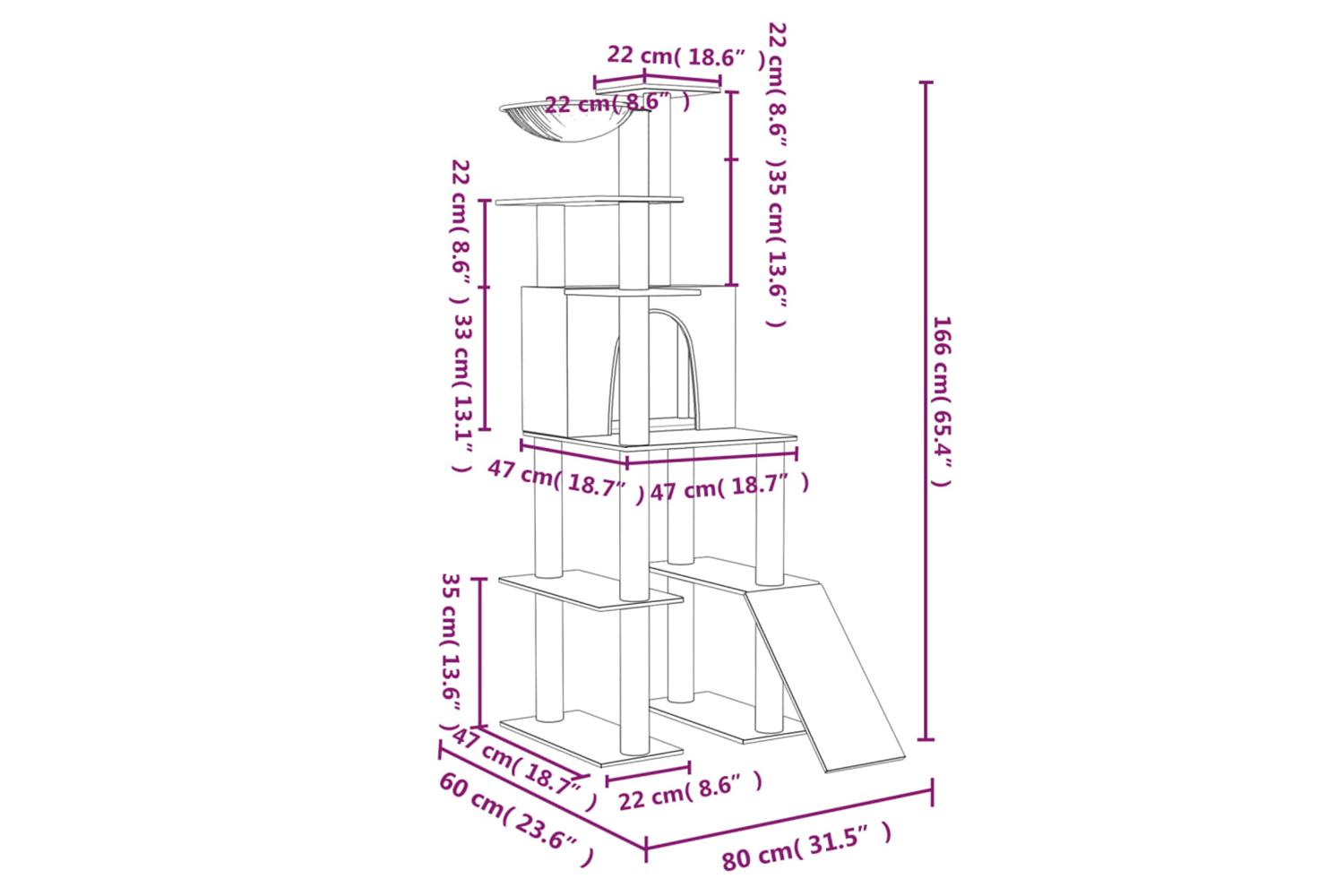 Vidaxl Cat Tree With Sisal Scratching Posts Cream 166 Cm-7