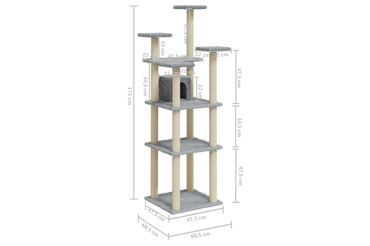 Vidaxl Cat Tree With Sisal Scratching Posts Light Grey 171 Cm-8