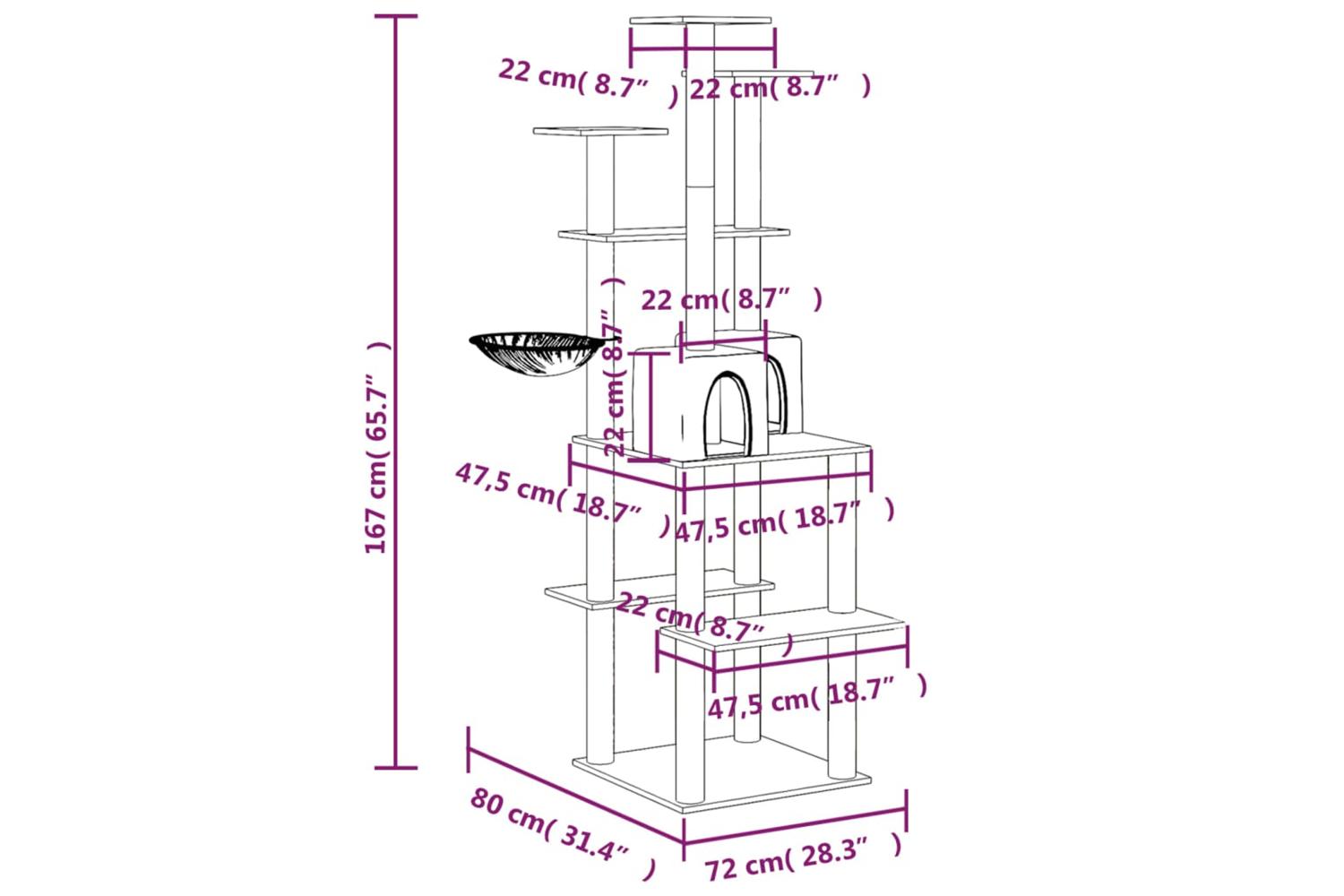 Vidaxl Cat Tree With Sisal Scratching Posts Dark Grey 167 Cm-7