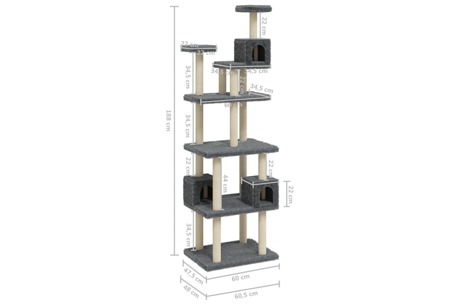 Vidaxl Cat Tree With Sisal Scratching Posts Dark Grey 188 Cm-8