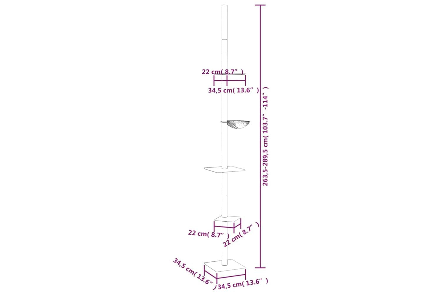 Vidaxl Floor To Ceiling Cat Tree Light Grey 2635-2895 Cm-8