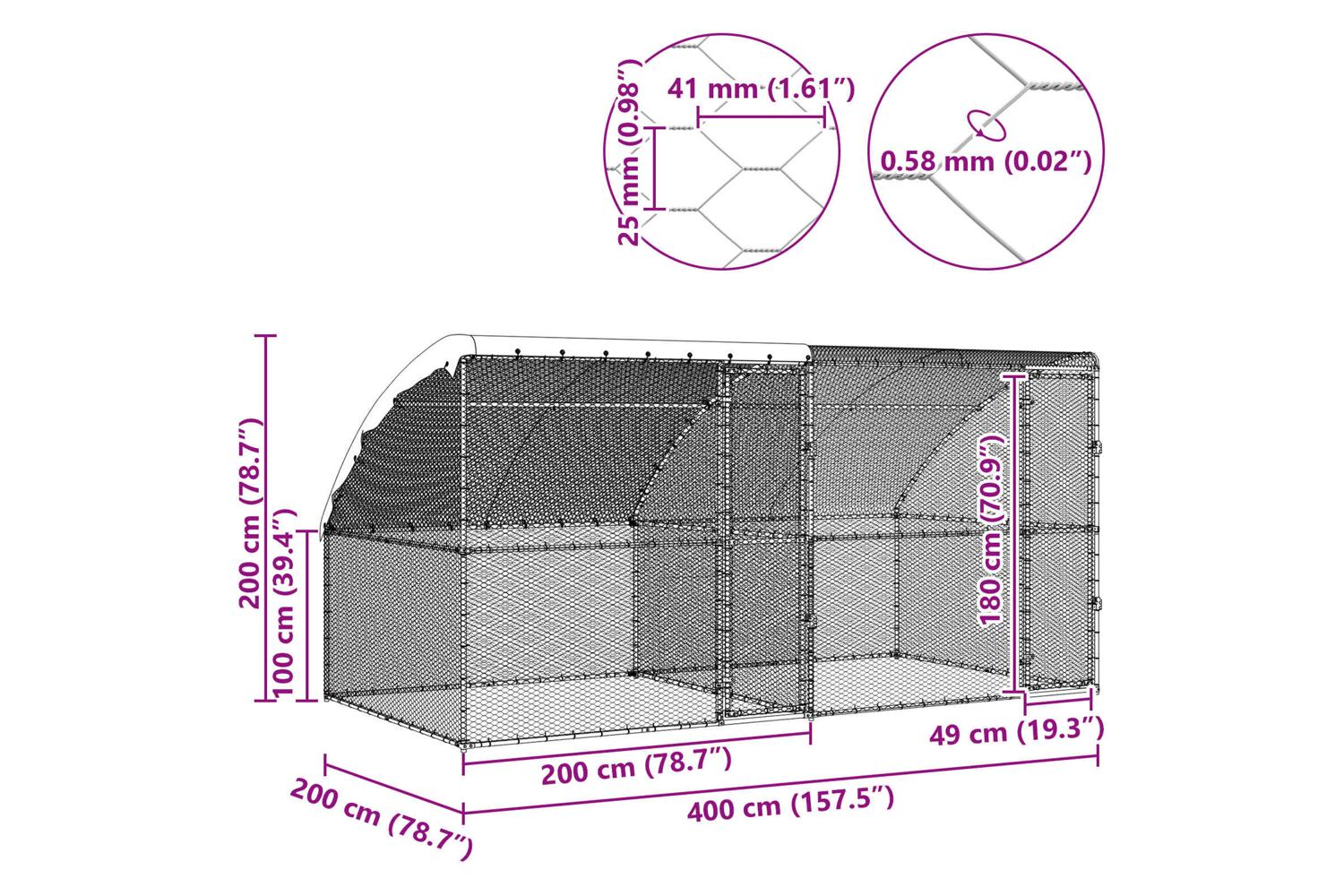 Vidaxl Chicken Cage 2 Pcs Silver 400 X 200 X 200 Cm Steel And Pe-8