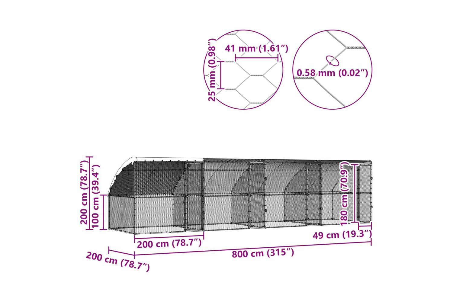 Vidaxl Chicken Cage 4 Pcs Silver 800 X 200 X 200 Cm Steel And Pe-8