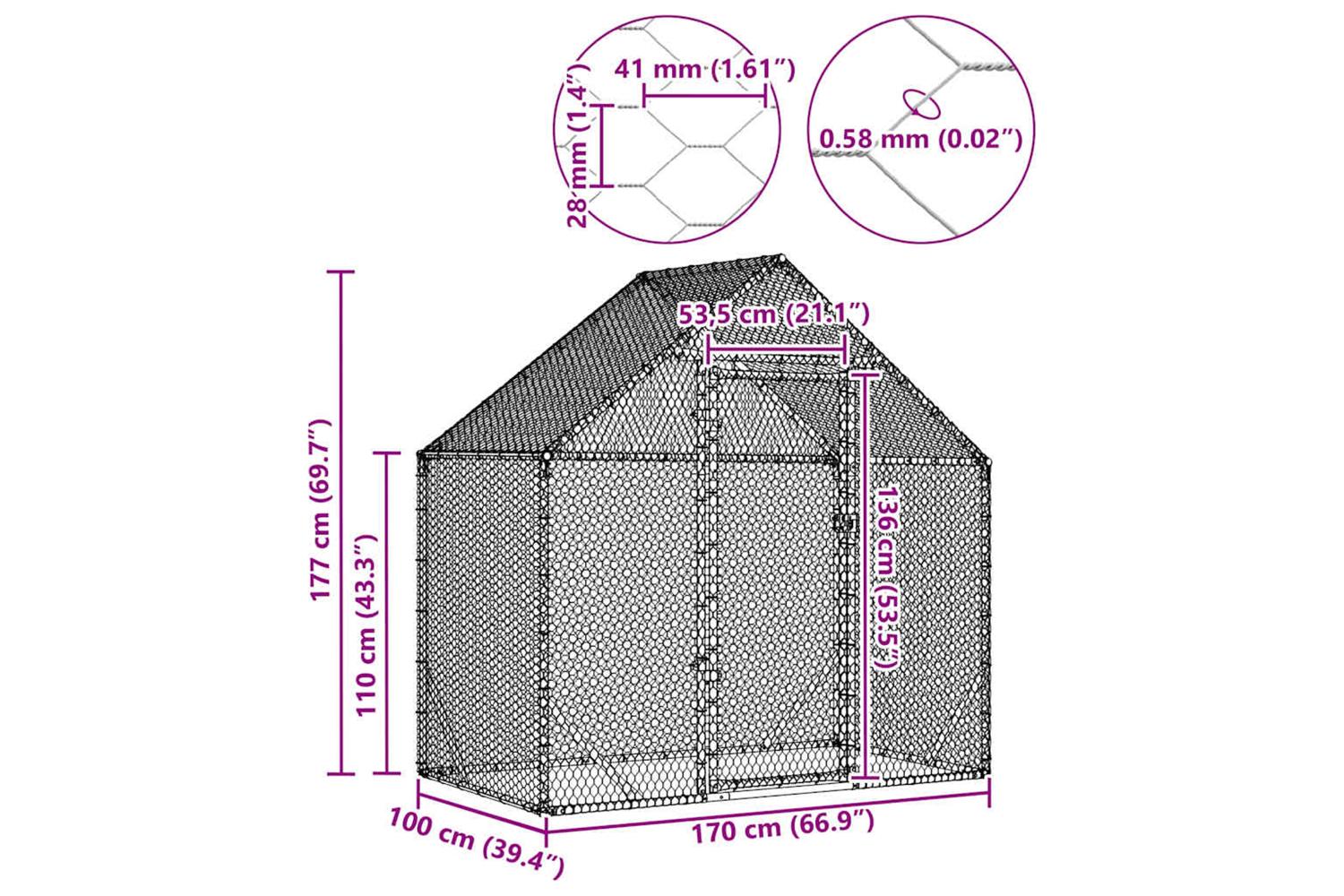 Vidaxl Chicken Cage Silver 170 X 100 X 177 Cm Galvanised Steel-10