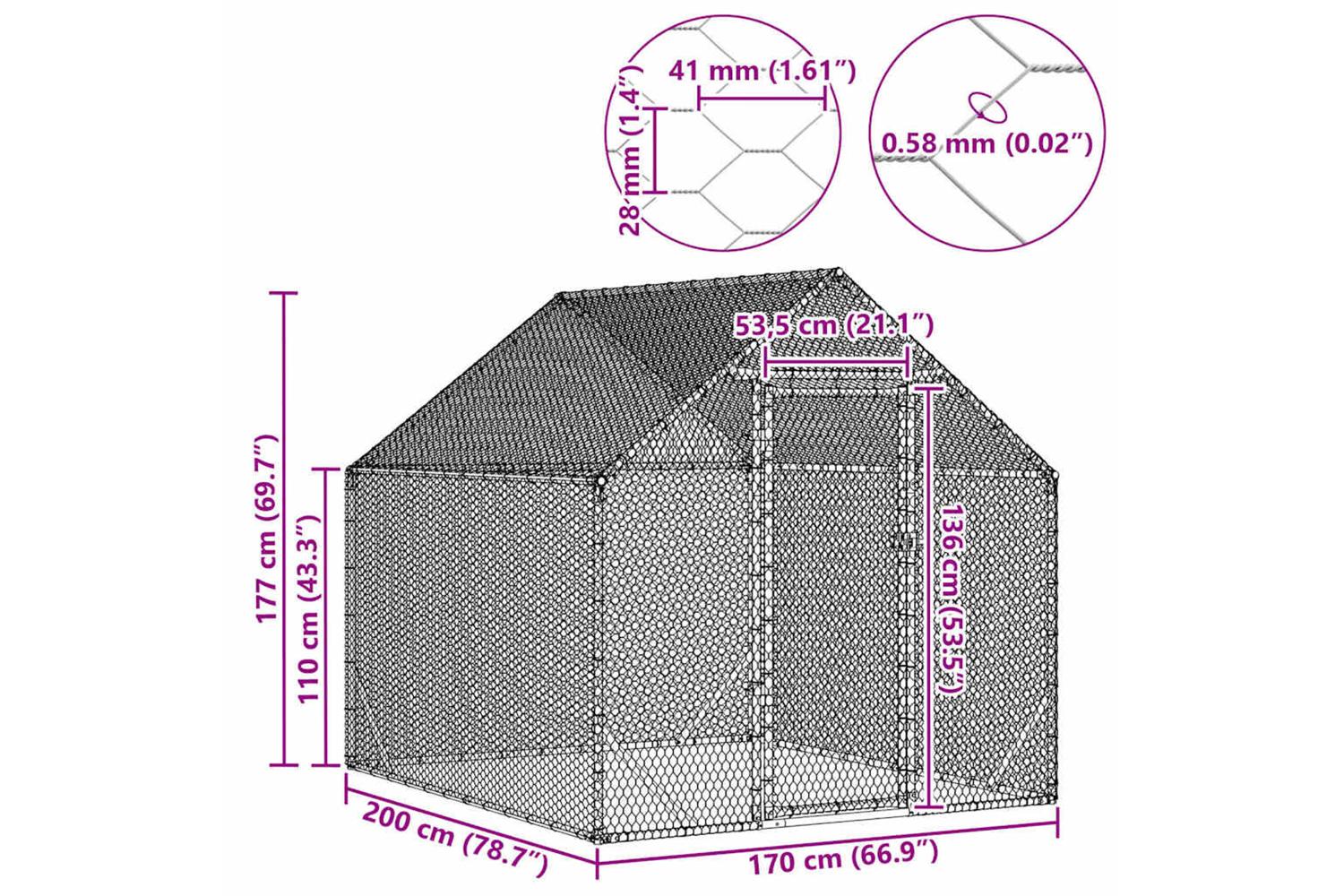 Vidaxl Chicken Cage Silver 200x170x177cm Galvanised Steel-10