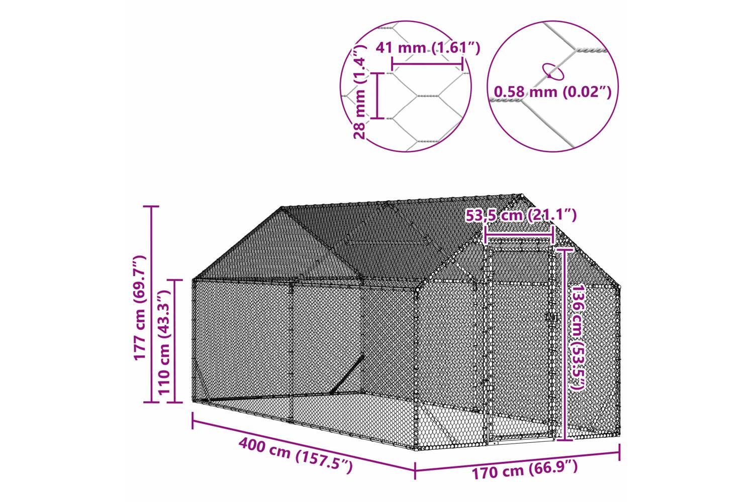 Vidaxl Chicken Cage Silver 400x170x177cm Galvanised Steel-10