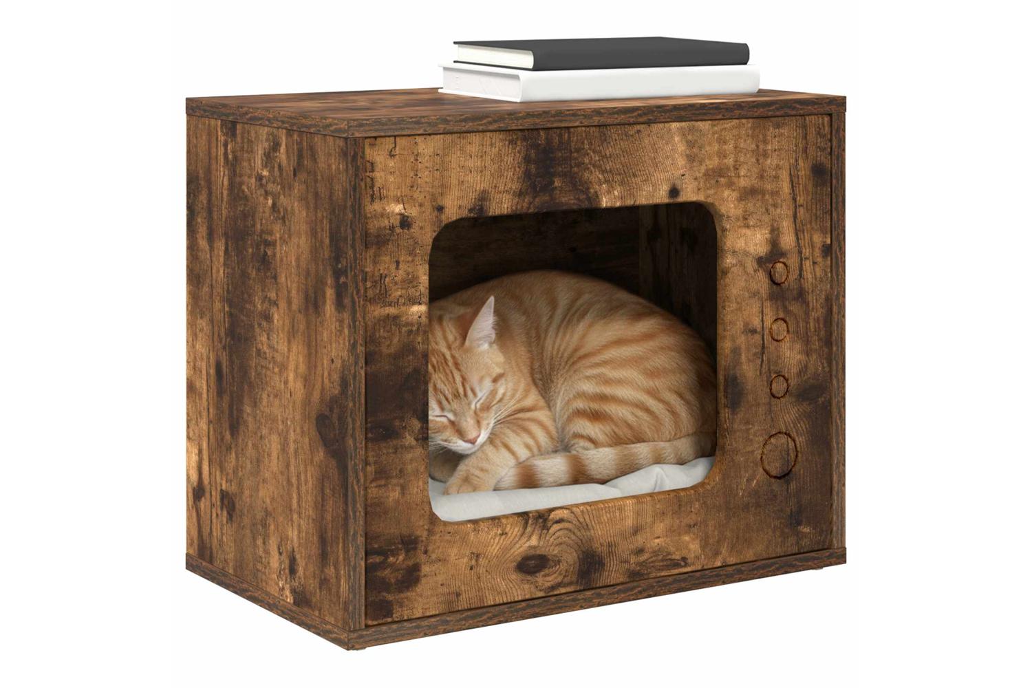 Vidaxl Cat House Smoked Oak 51 X 30 X 42 Cm Engineered Wood-3