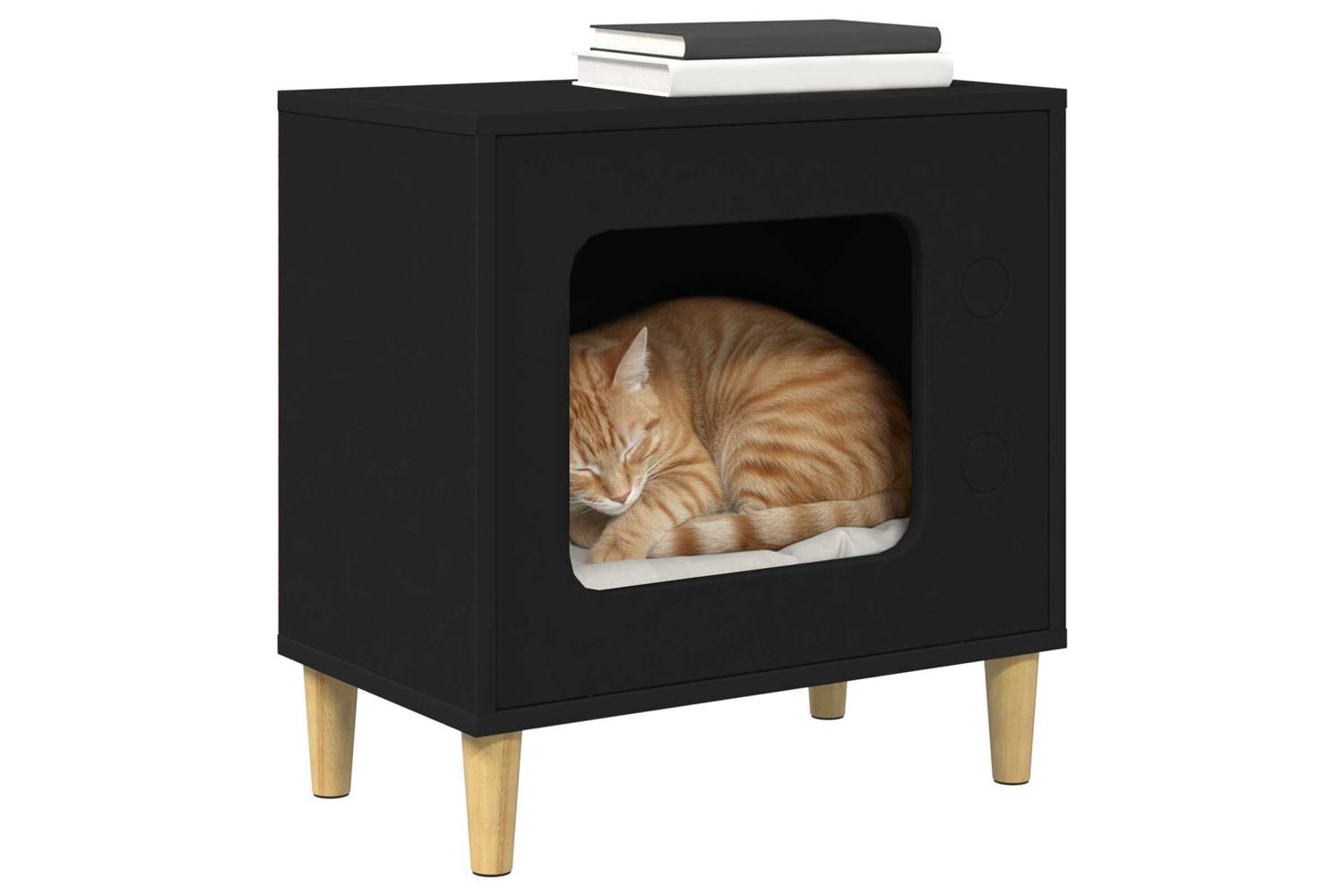 Vidaxl Cat House Black 51 X 30 X 52 Cm Engineered Wood-3