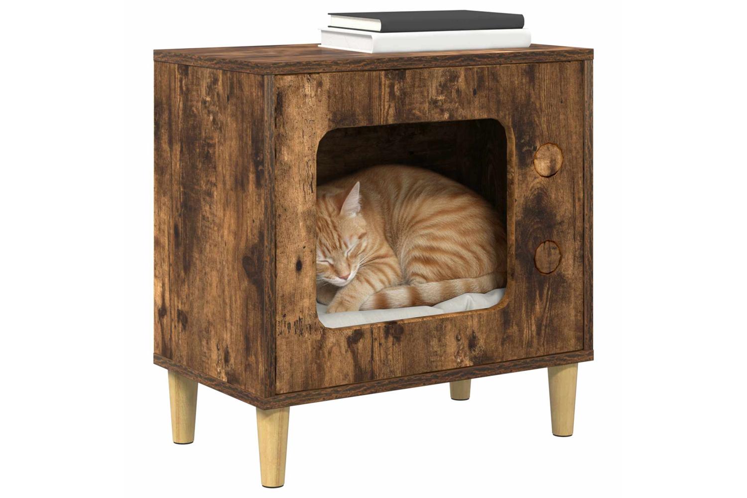 Vidaxl Cat House Smoked Oak 51 X 30 X 52 Cm Engineered Wood-3