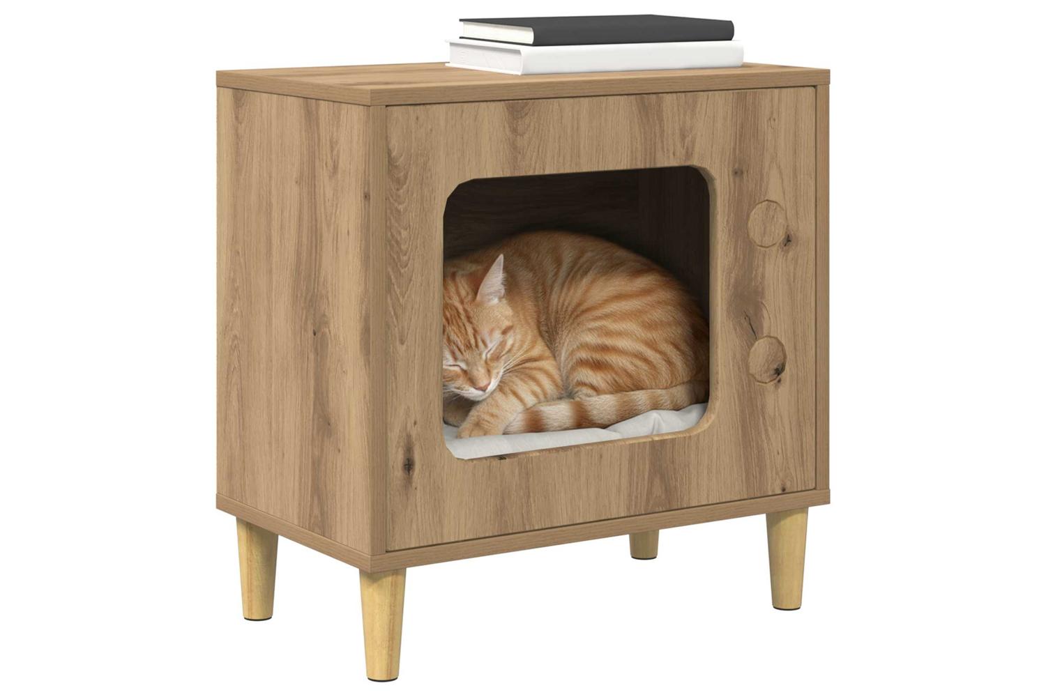 Vidaxl Cat House Artisian Oak 51 X 30 X 52 Cm Engineered Wood-3