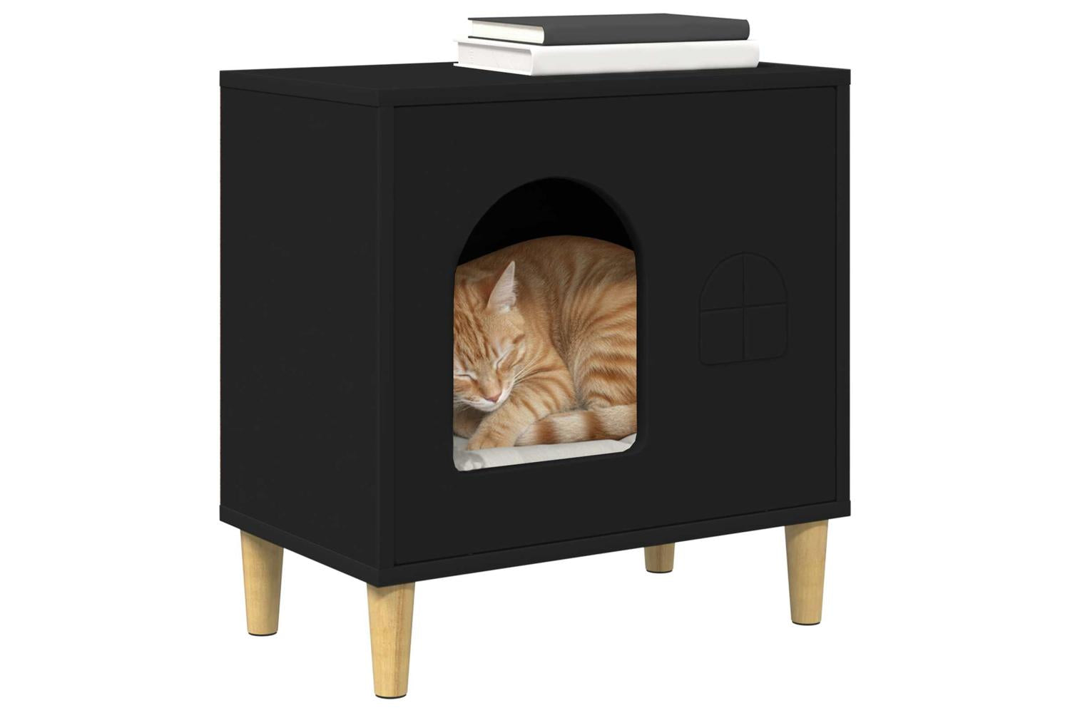 Vidaxl Cat House Black 51 X 30 X 52 Cm Engineered Wood-3