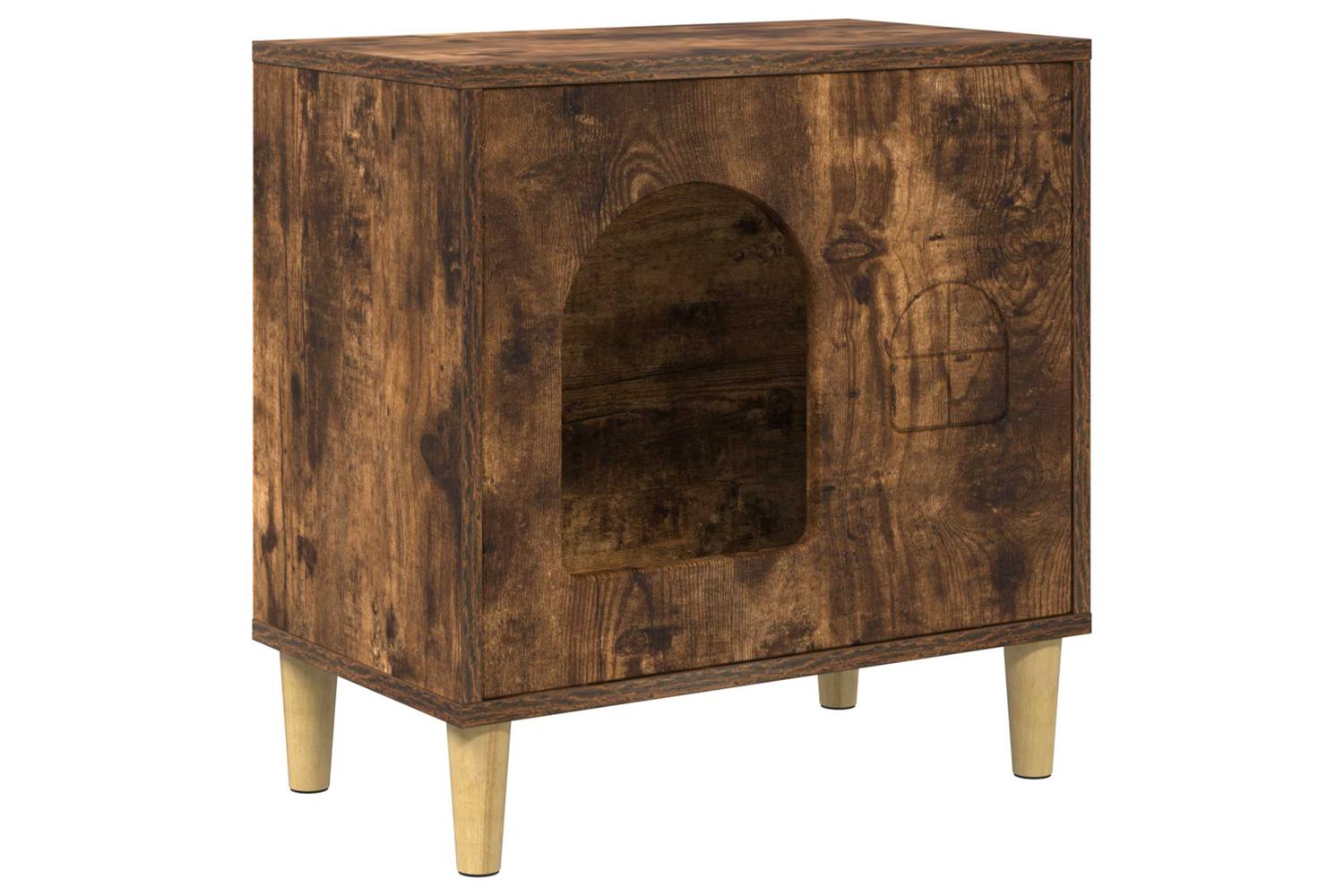 Vidaxl Cat House Smoked Oak 51 X 30 X 52 Cm Engineered Wood