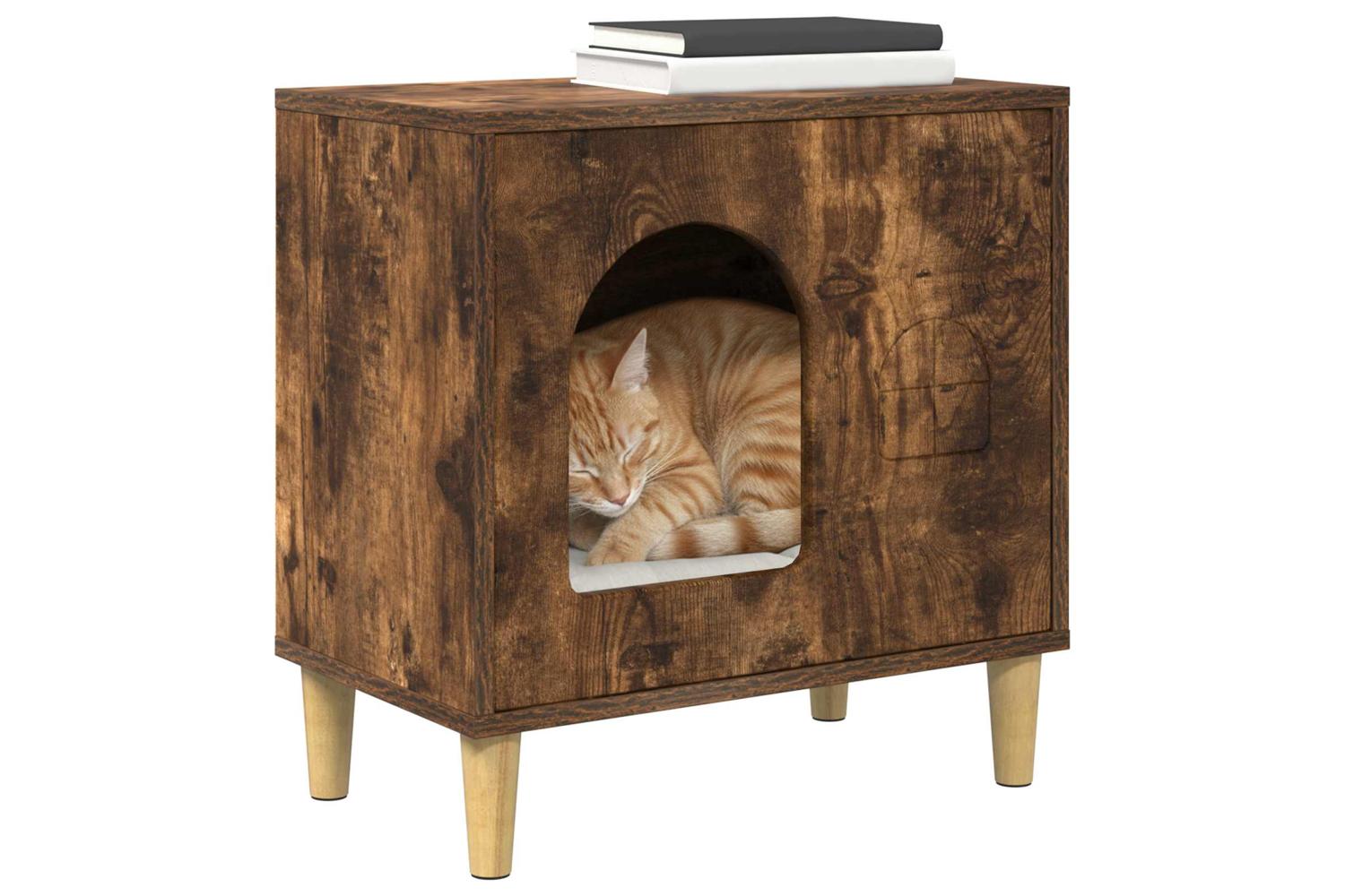 Vidaxl Cat House Smoked Oak 51 X 30 X 52 Cm Engineered Wood-3