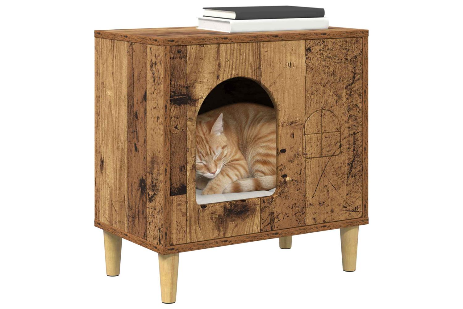 Vidaxl Cat House Old Wood 51 X 30 X 52 Cm Engineered Wood-3