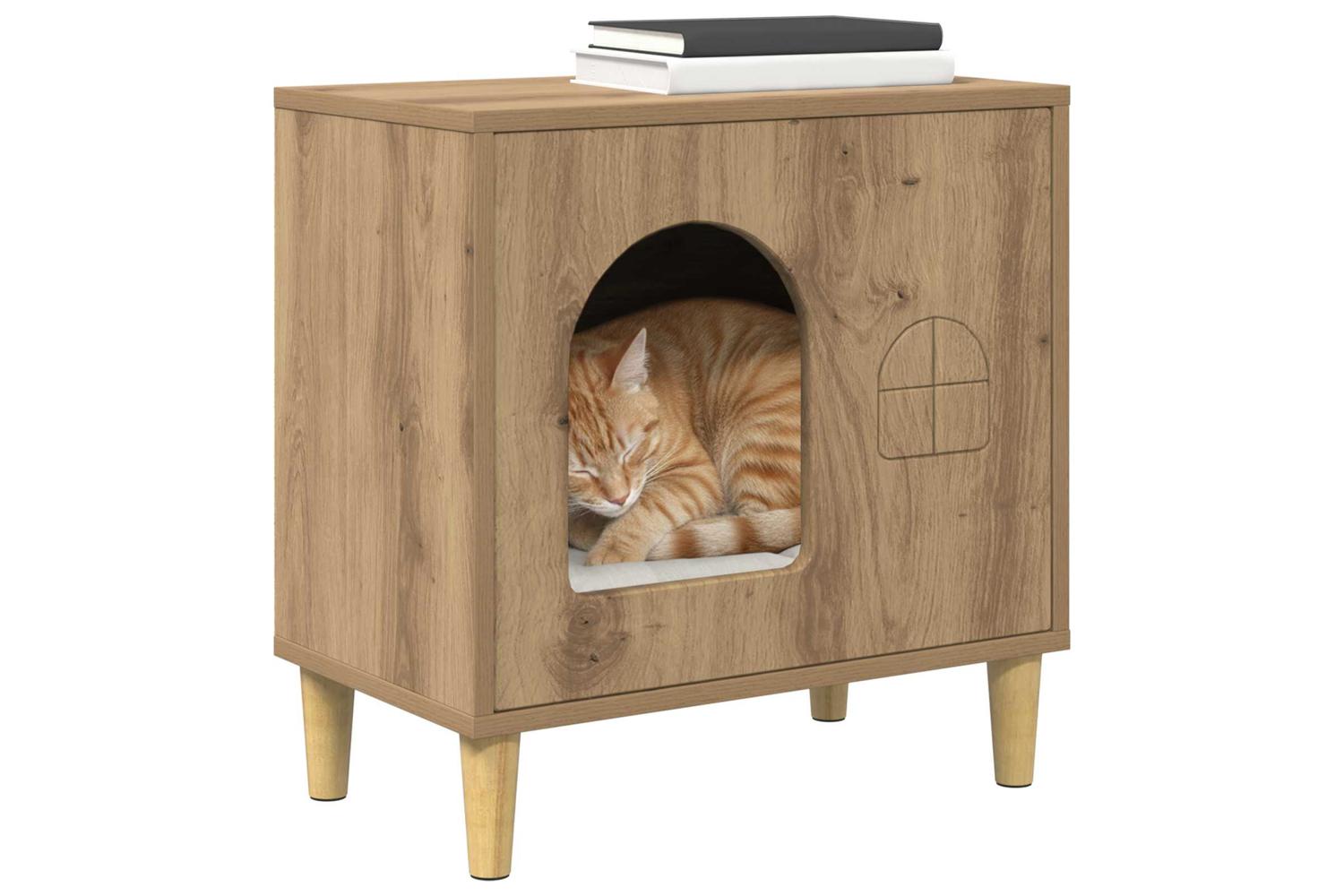 Vidaxl Cat House Artisian Oak 51 X 30 X 52 Cm Engineered Wood-3