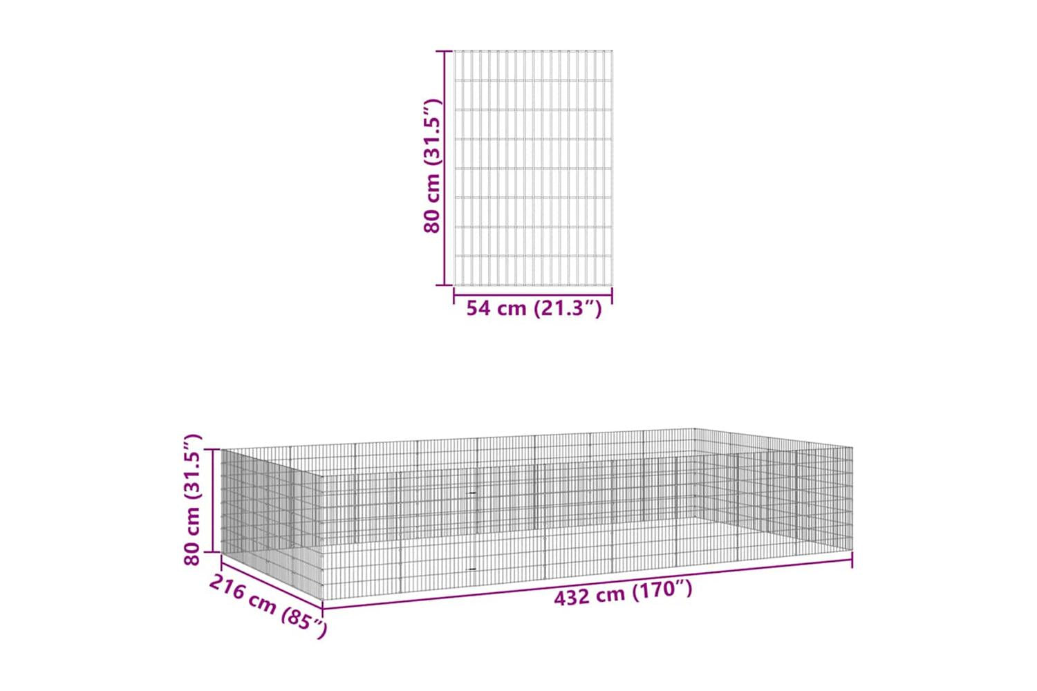 Vidaxl Free Range Animal Enclosure 24-panel 54x80 Cm Galvanised Iron-8