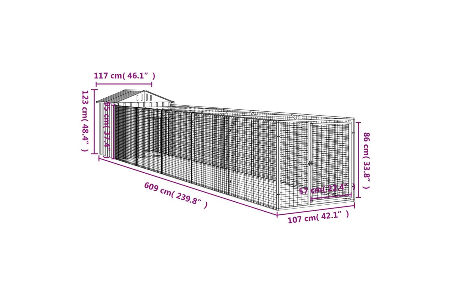 Vidaxl Dog House With Roof Anthracite 117x609x123 Cm Galvanised Steel-9