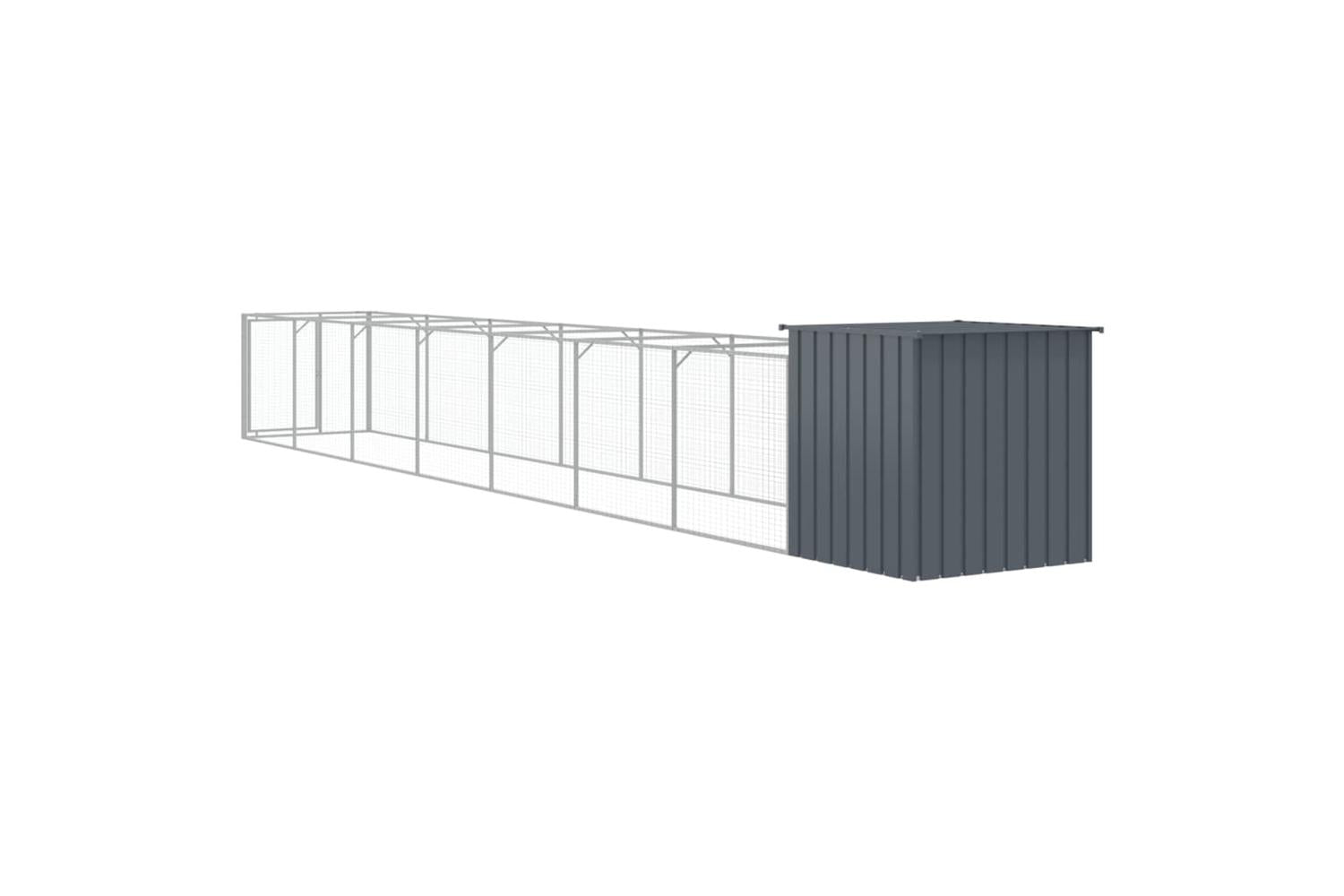 Vidaxl Dog House With Run Anthracite 110x813x110 Cm Galvanised Steel-5