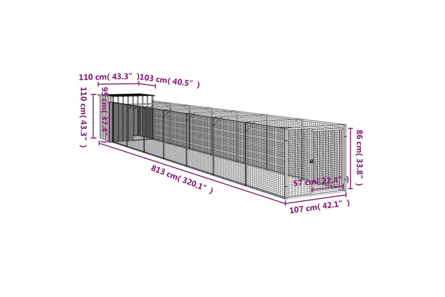 Vidaxl Dog House With Run Anthracite 110x813x110 Cm Galvanised Steel-8