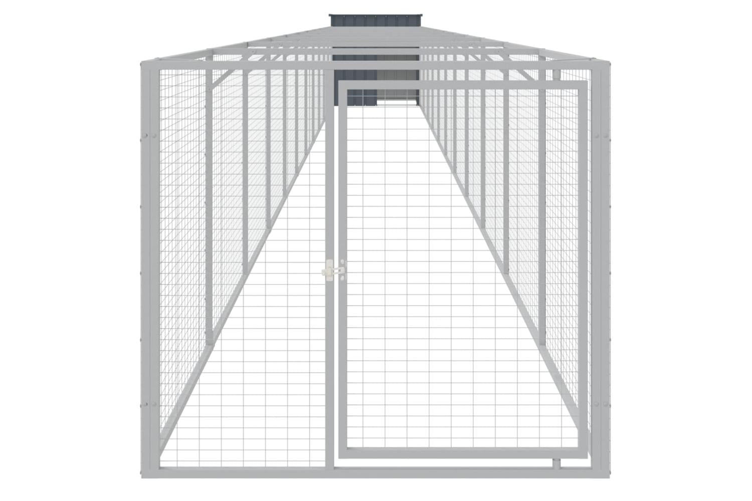 Vidaxl Dog House With Run Anthracite 110x1221x110 Cm Galvanised Steel-3