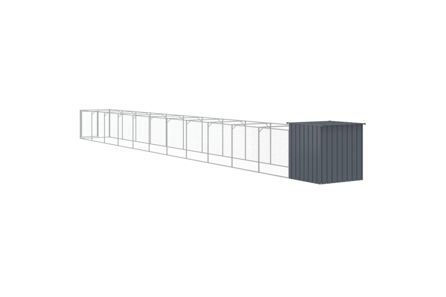 Vidaxl Dog House With Run Anthracite 110x1221x110 Cm Galvanised Steel-5