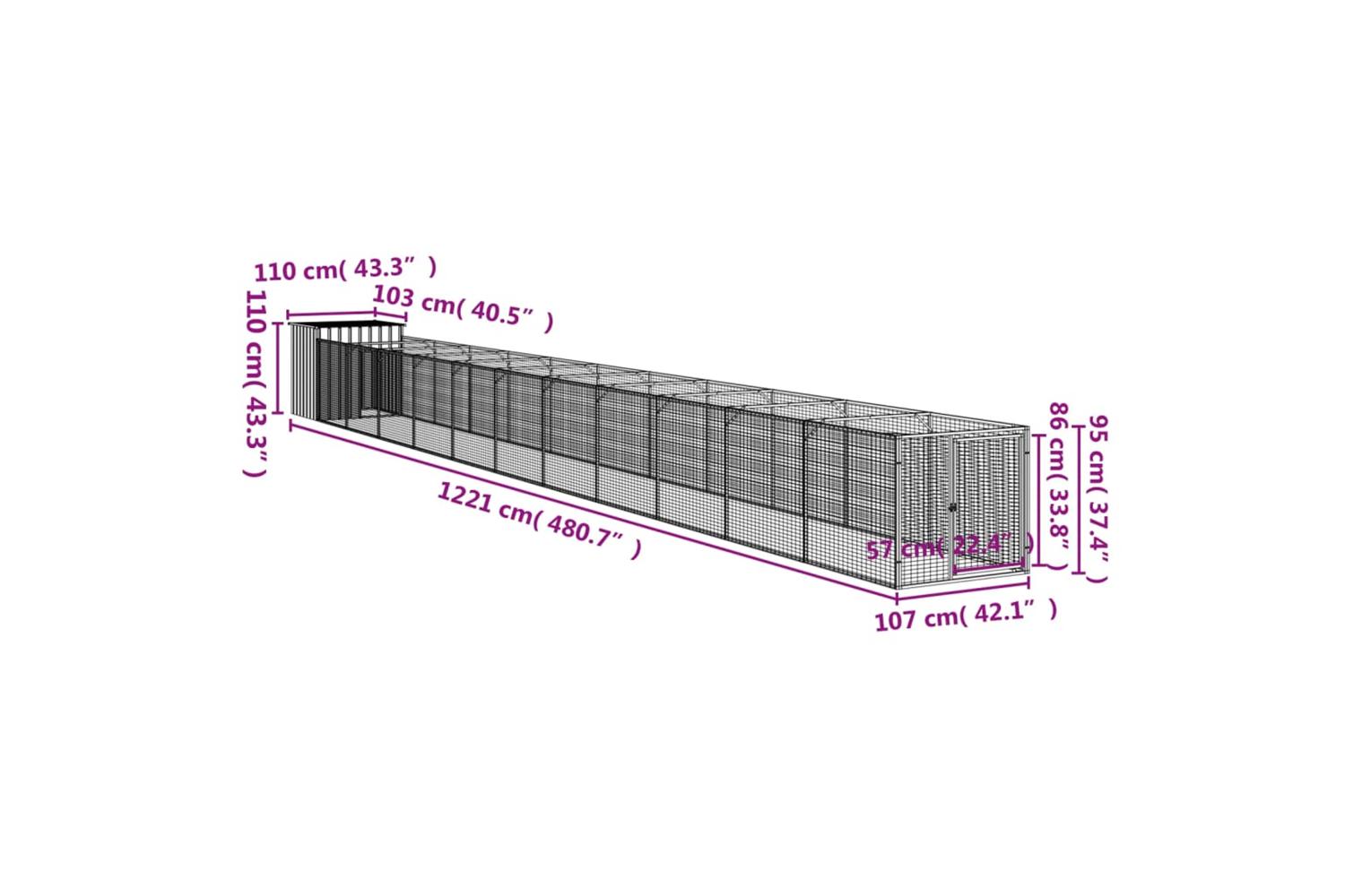 Vidaxl Dog House With Run Anthracite 110x1221x110 Cm Galvanised Steel-8