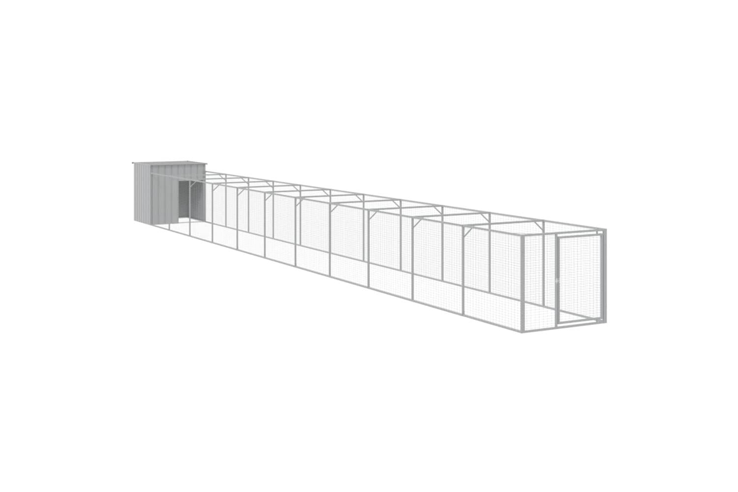 Vidaxl Dog House With Run Light Grey 110x1221x110 Cm Galvanised Steel-2