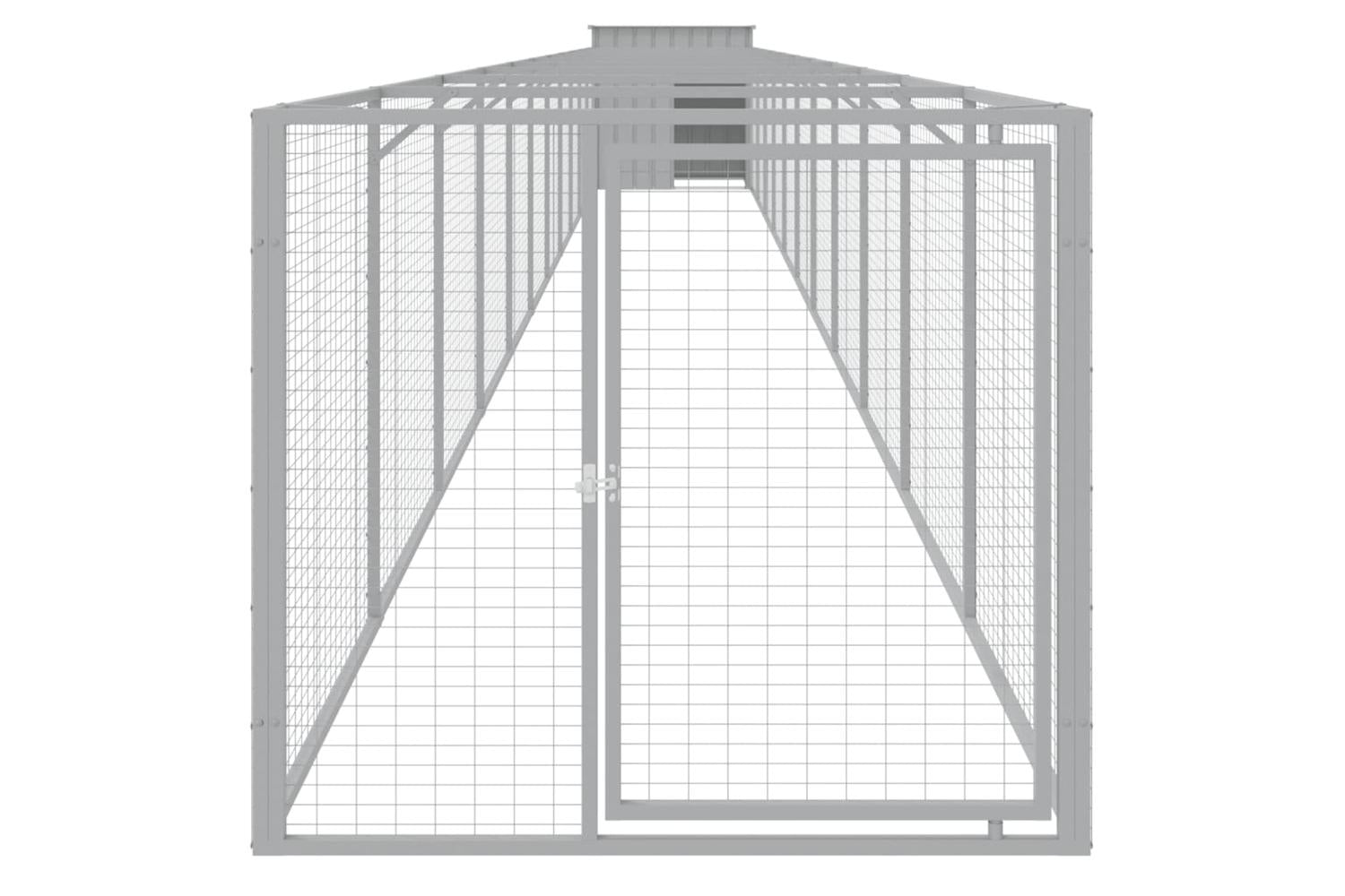 Vidaxl Dog House With Run Light Grey 110x1221x110 Cm Galvanised Steel-3
