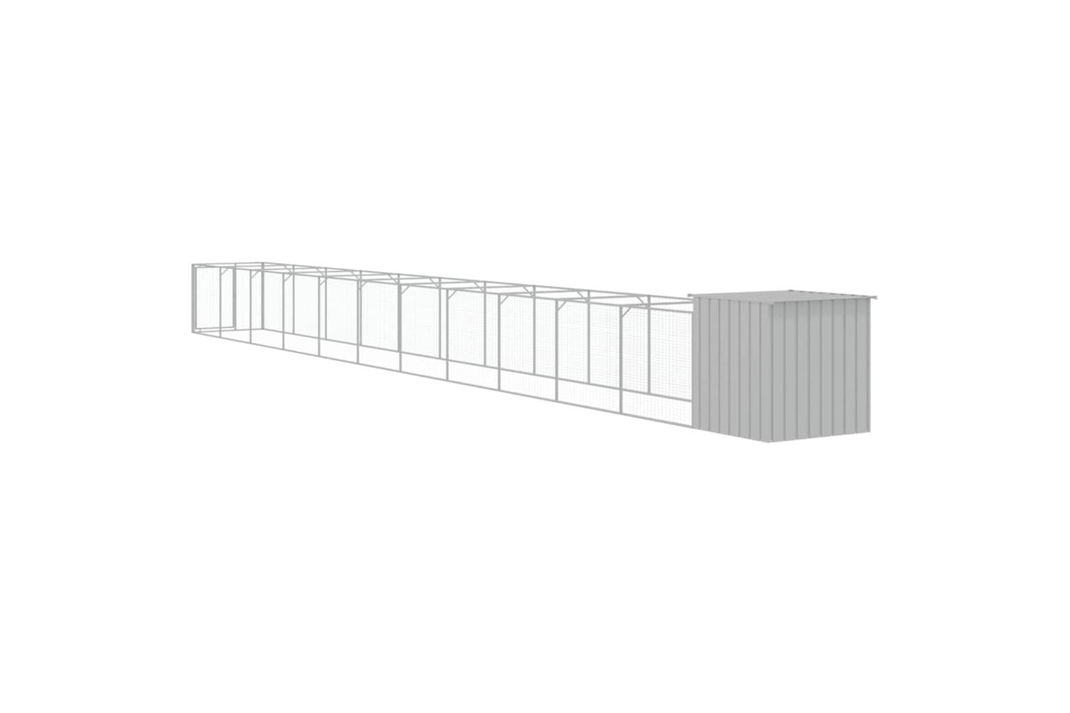 Vidaxl Dog House With Run Light Grey 110x1221x110 Cm Galvanised Steel-5