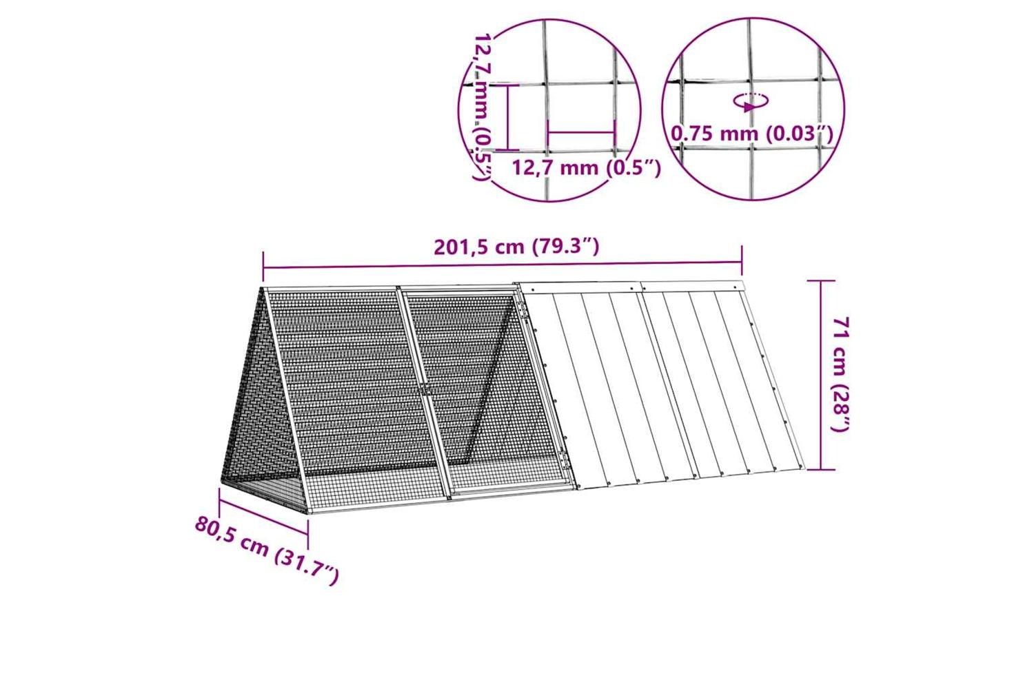 Vidaxl Rabbit Cage Grey 2015x805x71 Cm Galvanised Steel-6