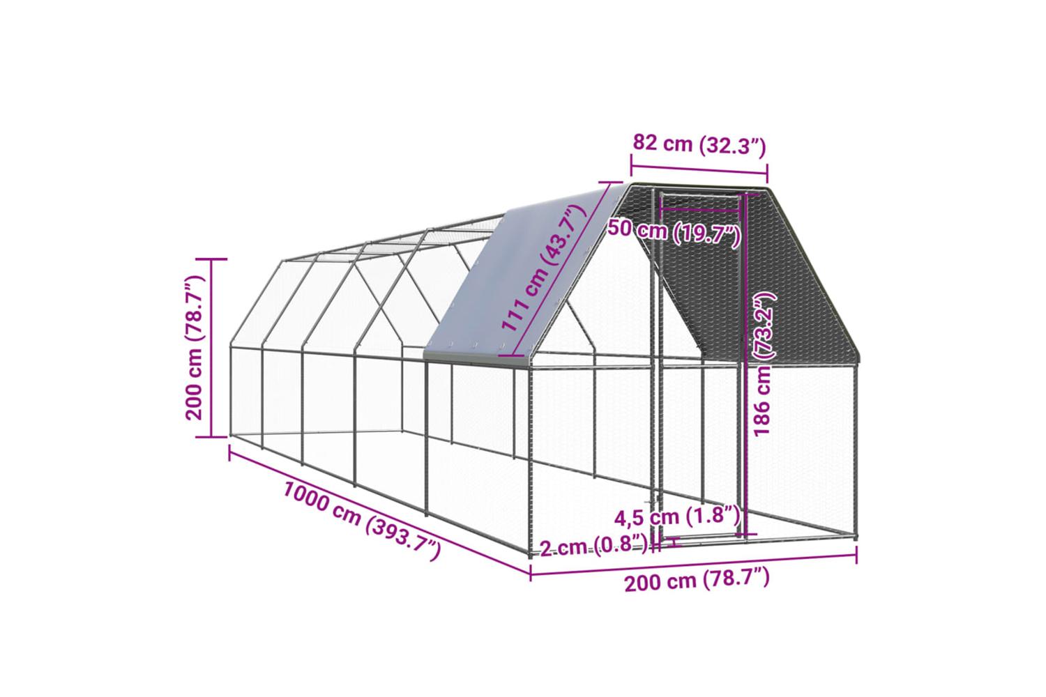 Vidaxl Outdoor Chicken Cage 2x10x2 M Galvanised Steel-5