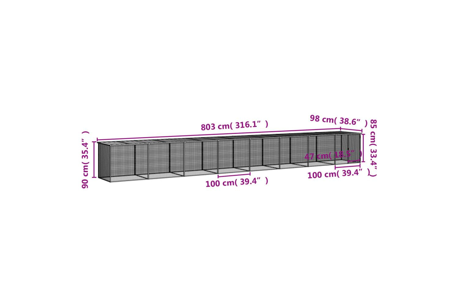 Vidaxl Chicken Cage With Roof Light Grey 803x98x90 Cm Galvanised Steel-9