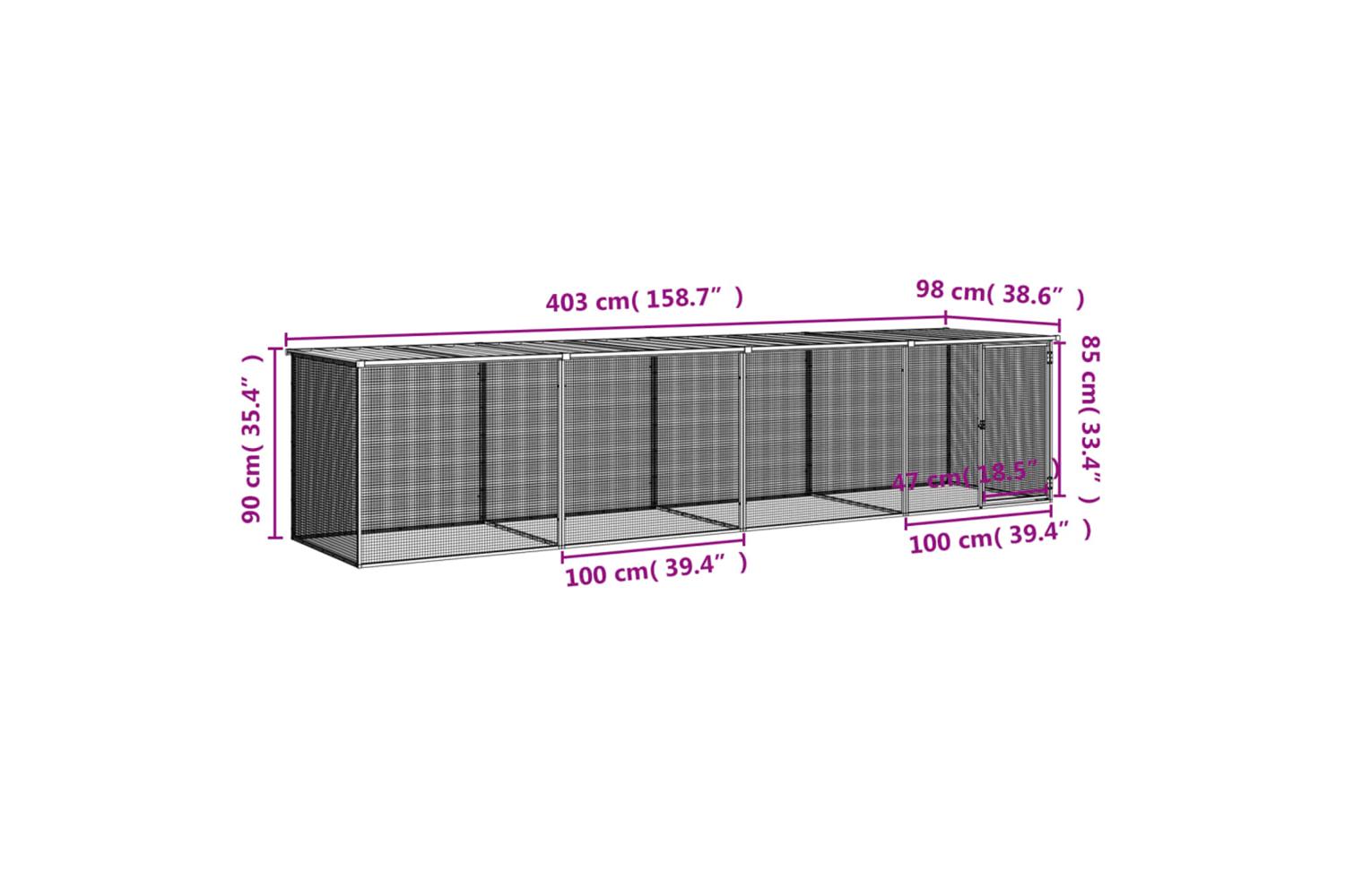 Vidaxl Chicken Cage With Roof Light Grey 403x98x90 Cm Galvanised Steel-9