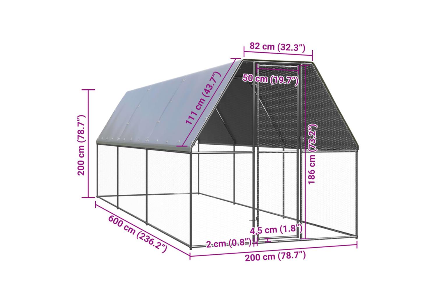 Vidaxl Outdoor Chicken Cage 2x6x2 M Galvanised Steel-5