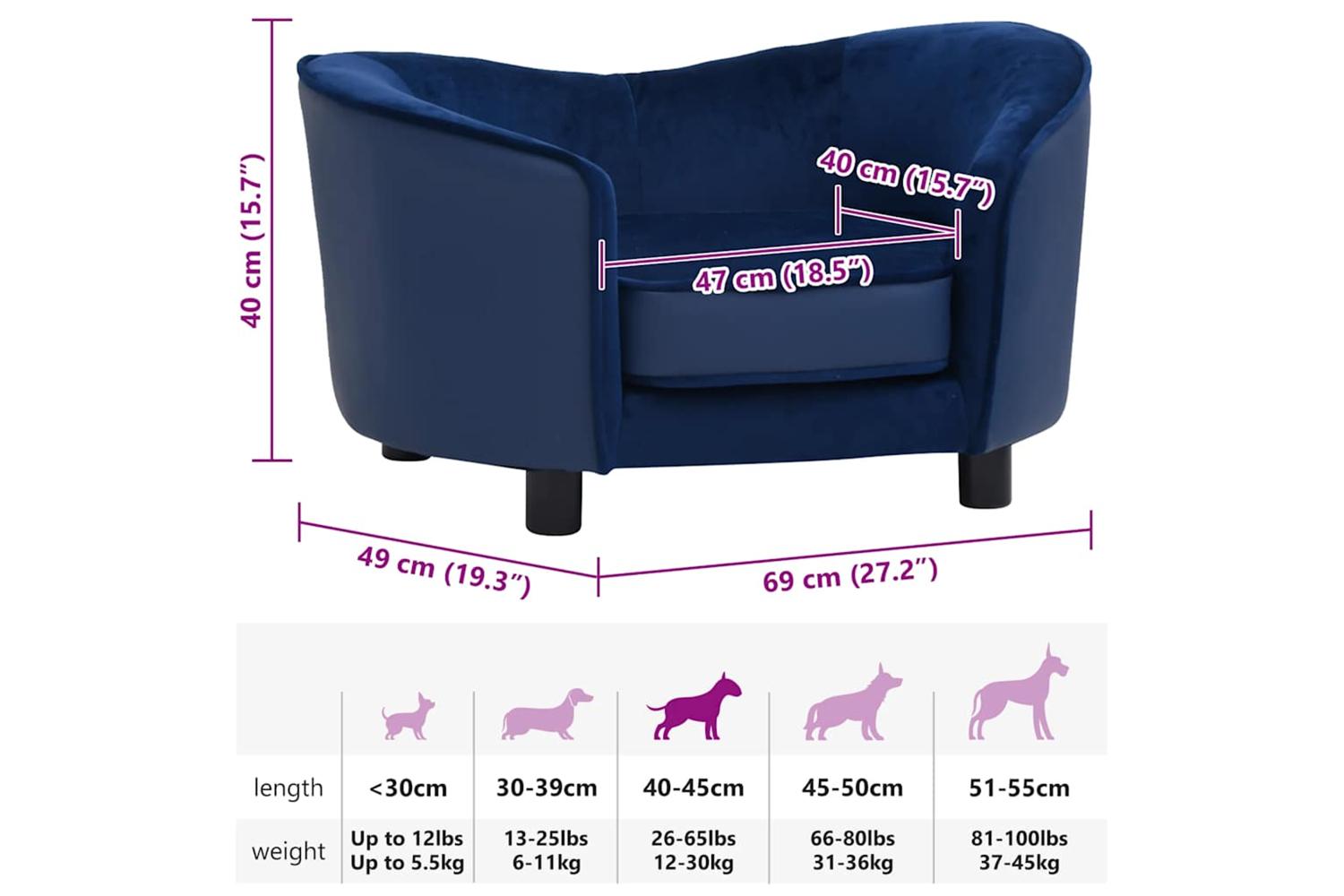 Vidaxl Dog Sofa Blue 69x49x40 Cm Plush And Faux Leather-8