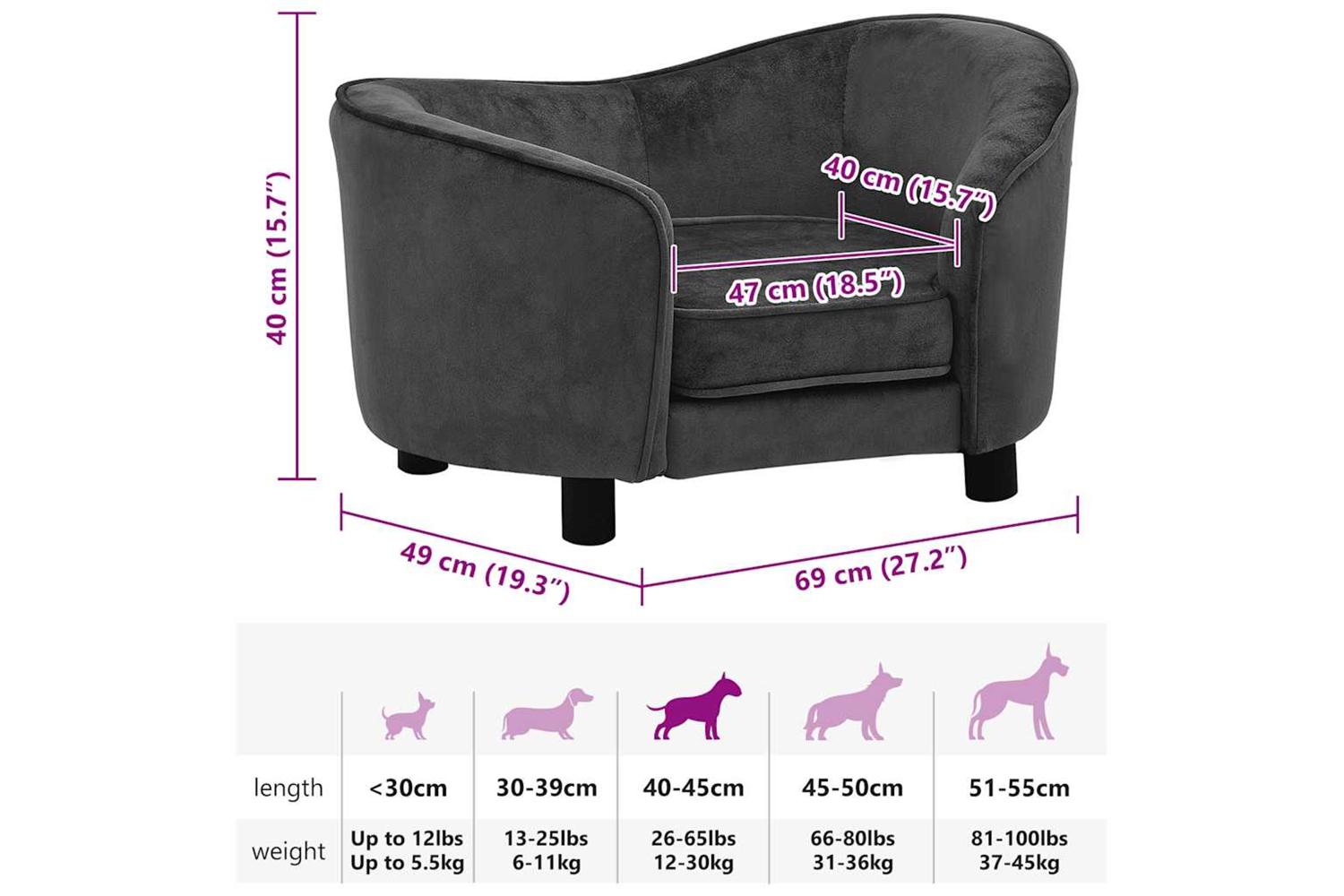 Vidaxl Dog Sofa Dark Grey 69x49x40 Cm Plush-9