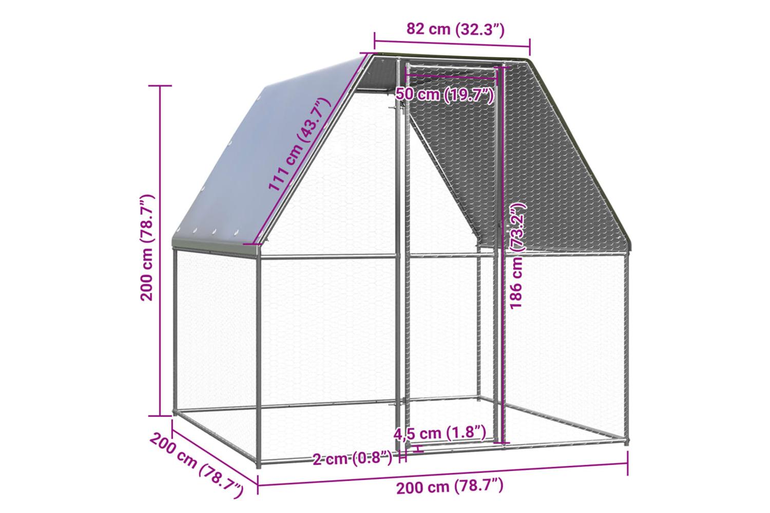Vidaxl Outdoor Chicken Cage 2x2x2 M Galvanised Steel-4