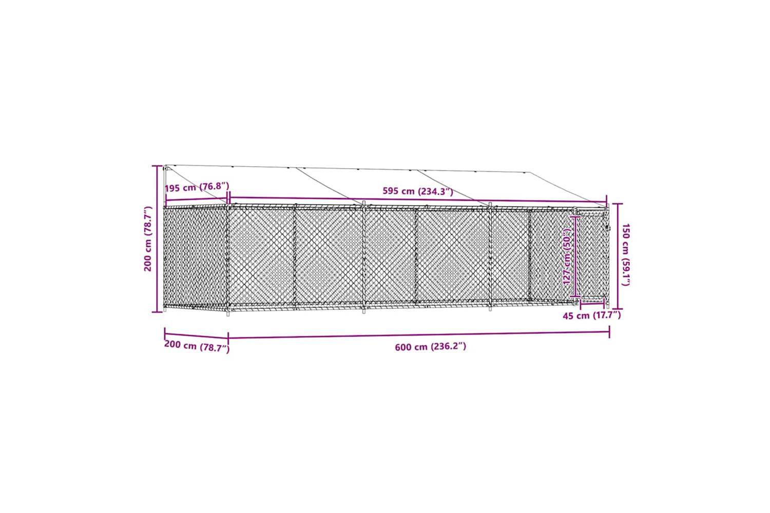 Vidaxl Dog Cage With Roof And Door Grey 6x2x2 M Galvanised Steel-9