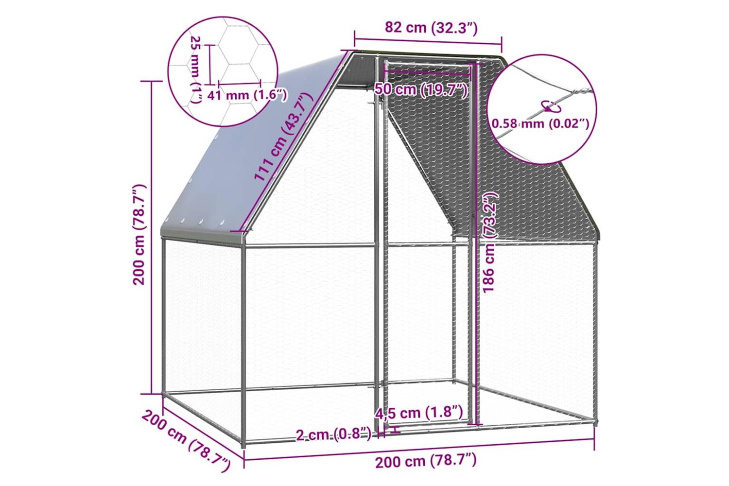 Vidaxl Chicken Cage Silver And Grey 2x2x2 M Galvanised Steel-5