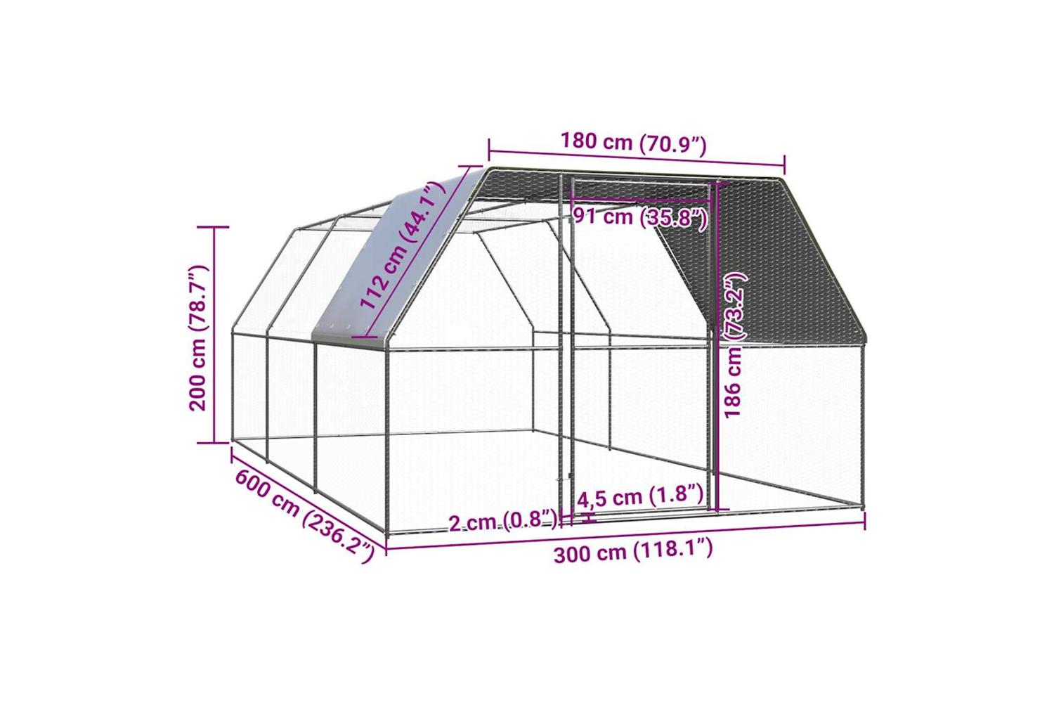 Vidaxl Chicken Cage 3x6x2 M Galvanised Steel-5