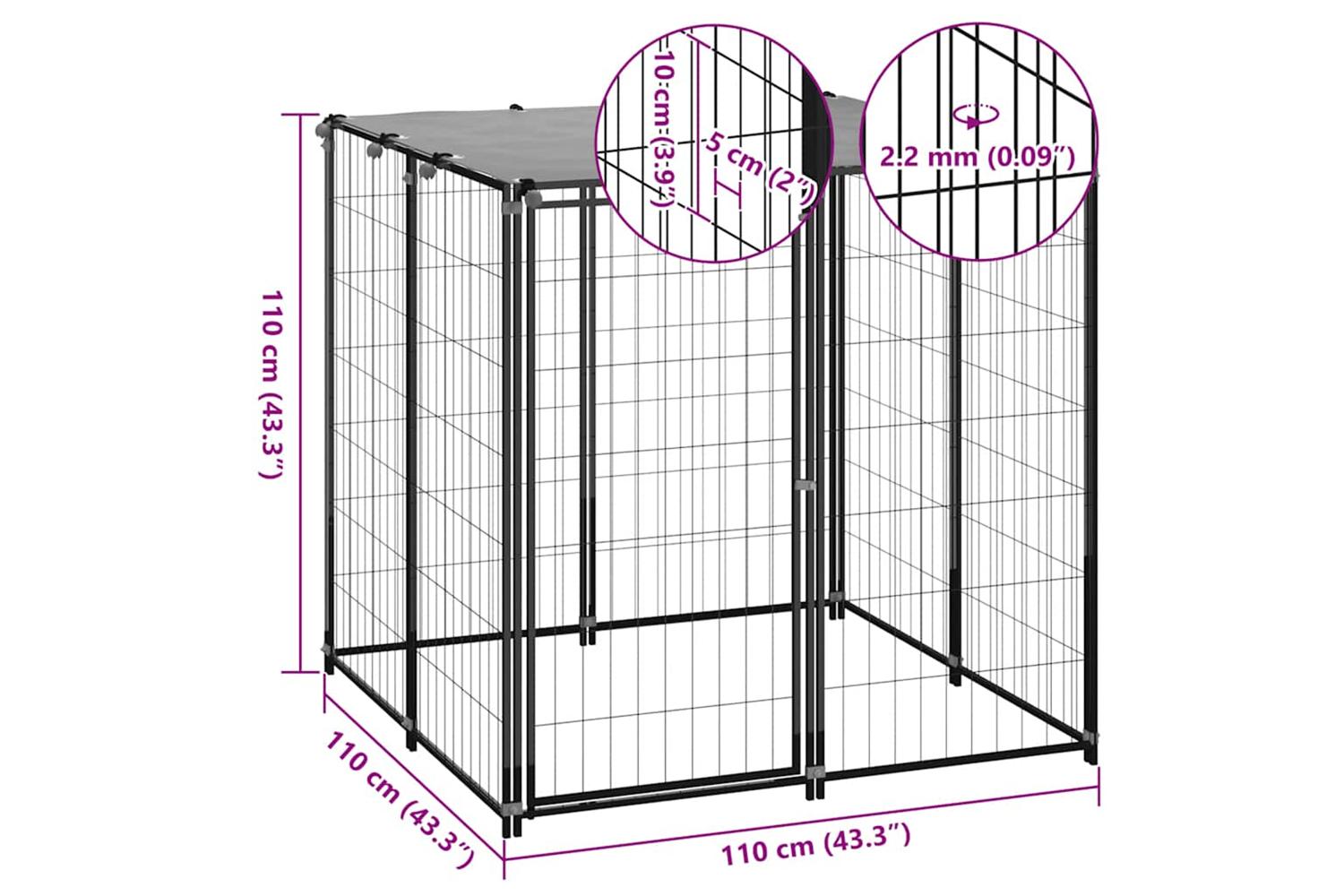 Vidaxl Dog Kennel Black 110x110x110 Cm Steel-6