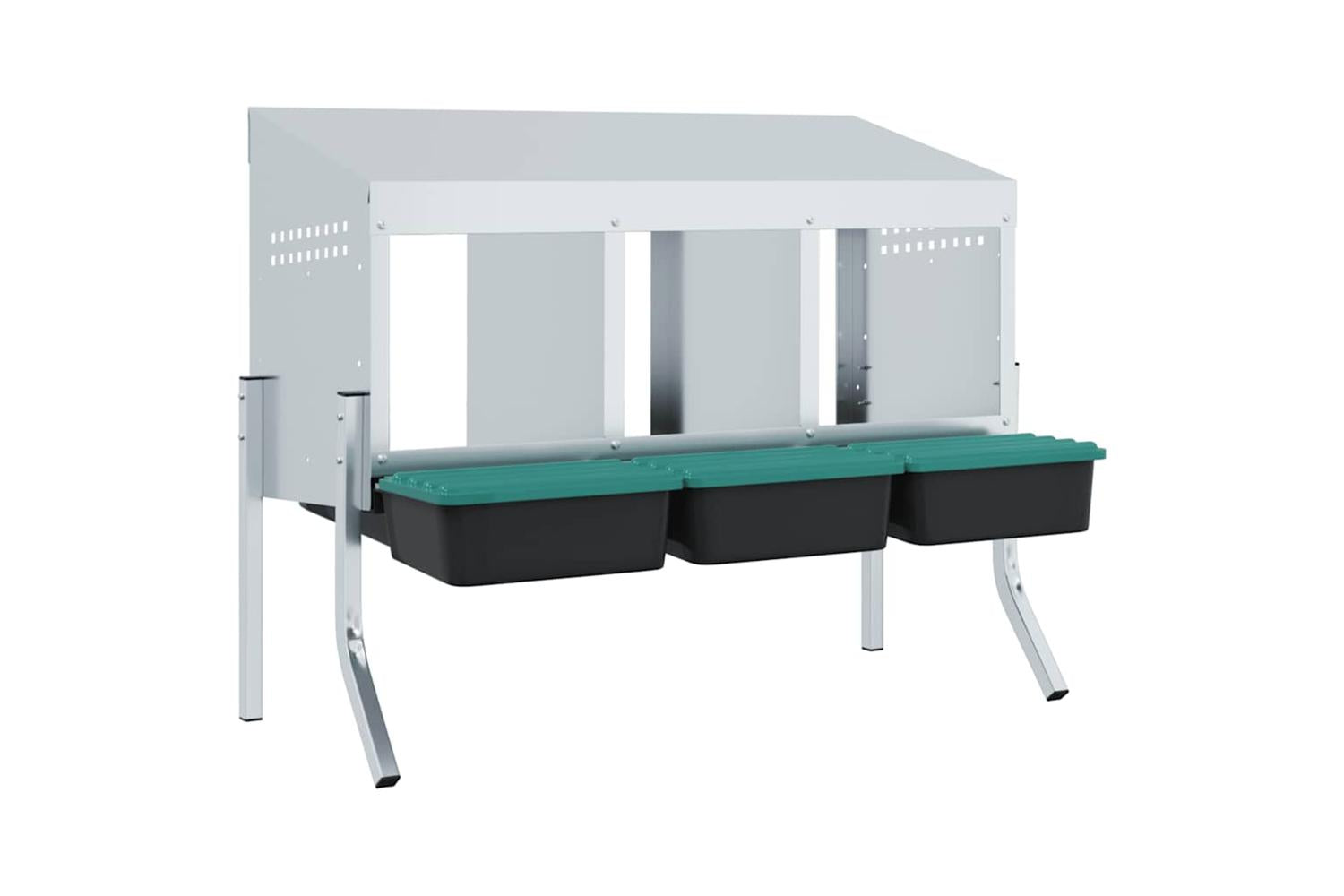Vidaxl Chicken Nesting Box 3 Compartments With Legs Galvanised Steel-2