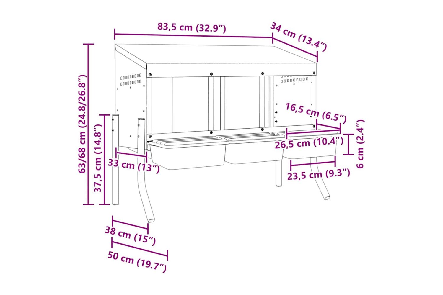 Vidaxl Chicken Nesting Box 3 Compartments With Legs Galvanised Steel-9