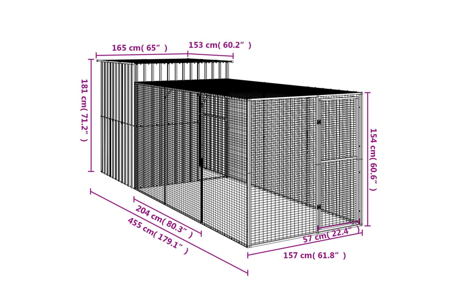 Vidaxl Chicken Cage With Run Light Grey 165x455x181 Cm Galvanised Steel-8