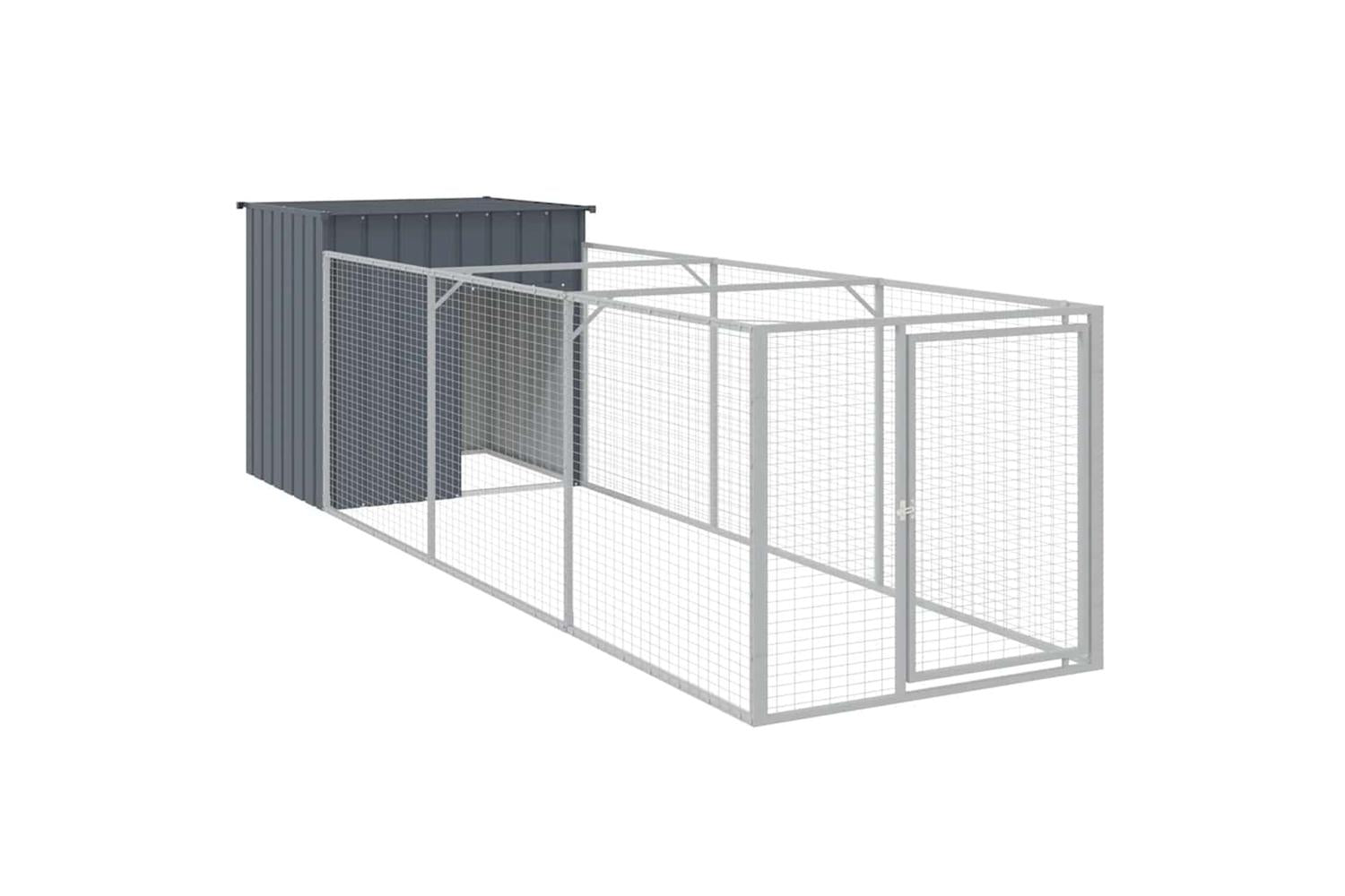 Vidaxl Dog House With Run Anthracite 110x405x110 Cm Galvanised Steel-2