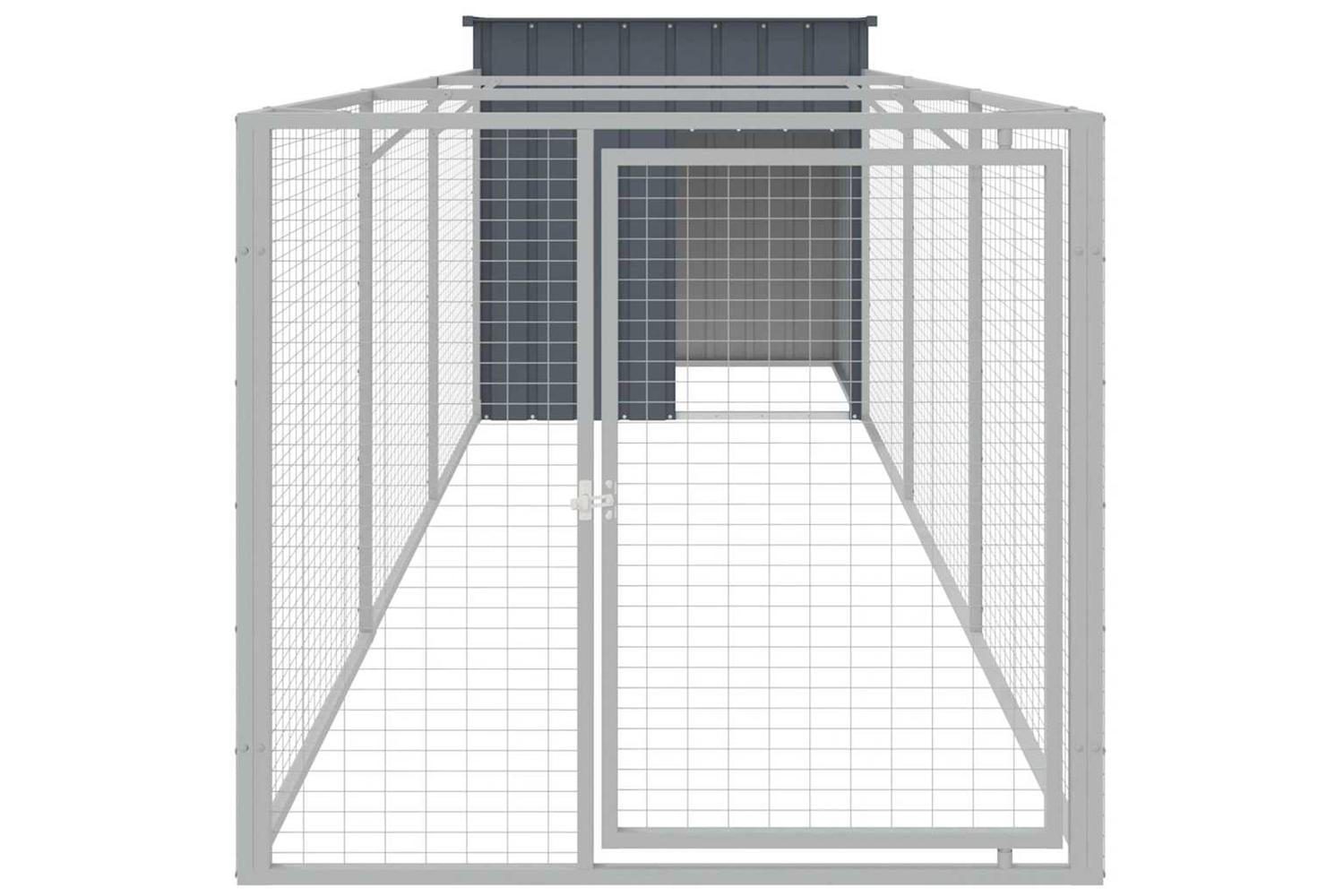 Vidaxl Dog House With Run Anthracite 110x405x110 Cm Galvanised Steel-3