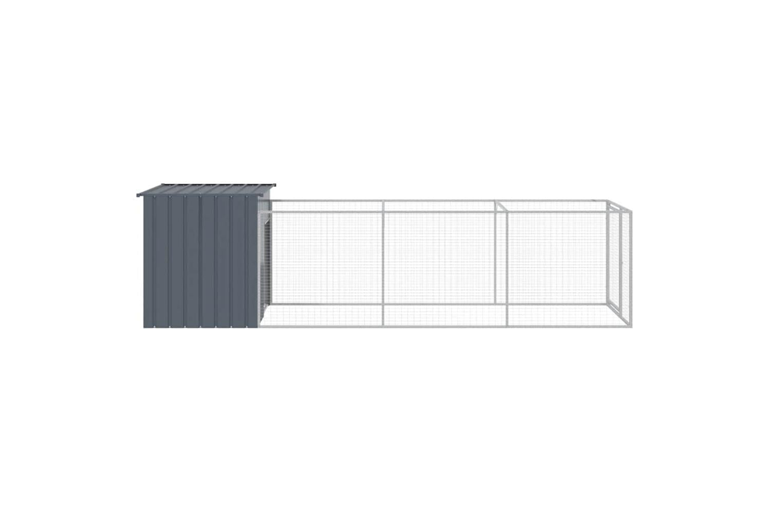 Vidaxl Dog House With Run Anthracite 110x405x110 Cm Galvanised Steel-4