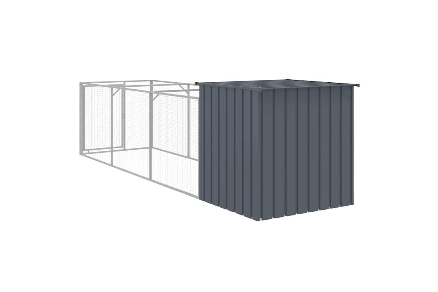 Vidaxl Dog House With Run Anthracite 110x405x110 Cm Galvanised Steel-5