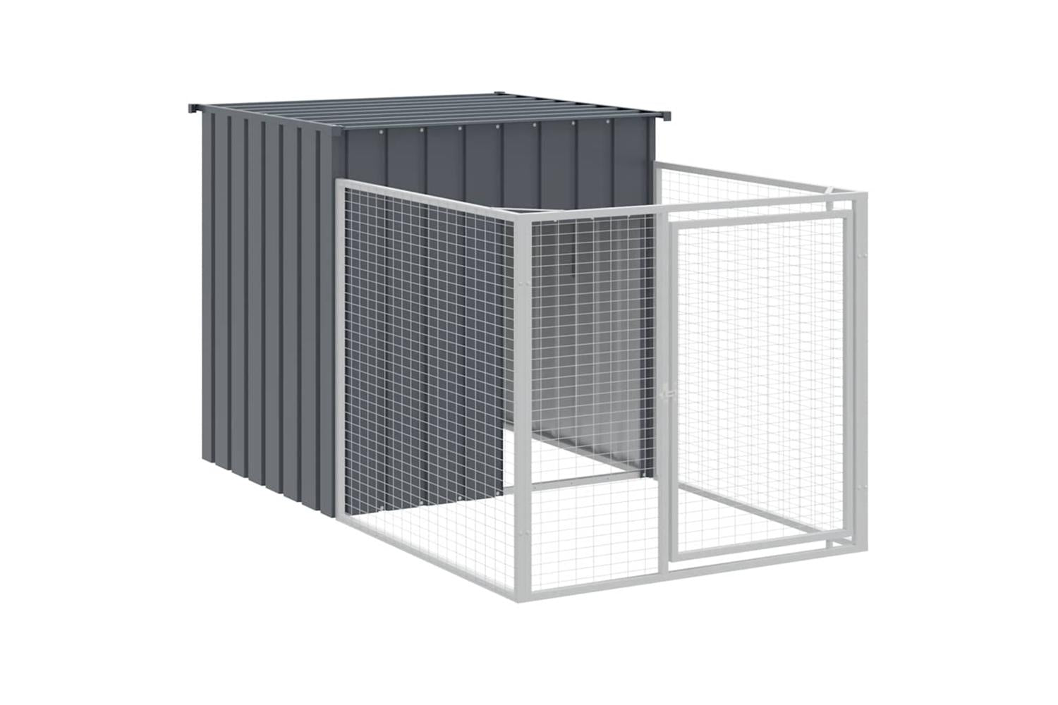 Vidaxl Dog House With Run Anthracite 110x405x110 Cm Galvanised Steel-6