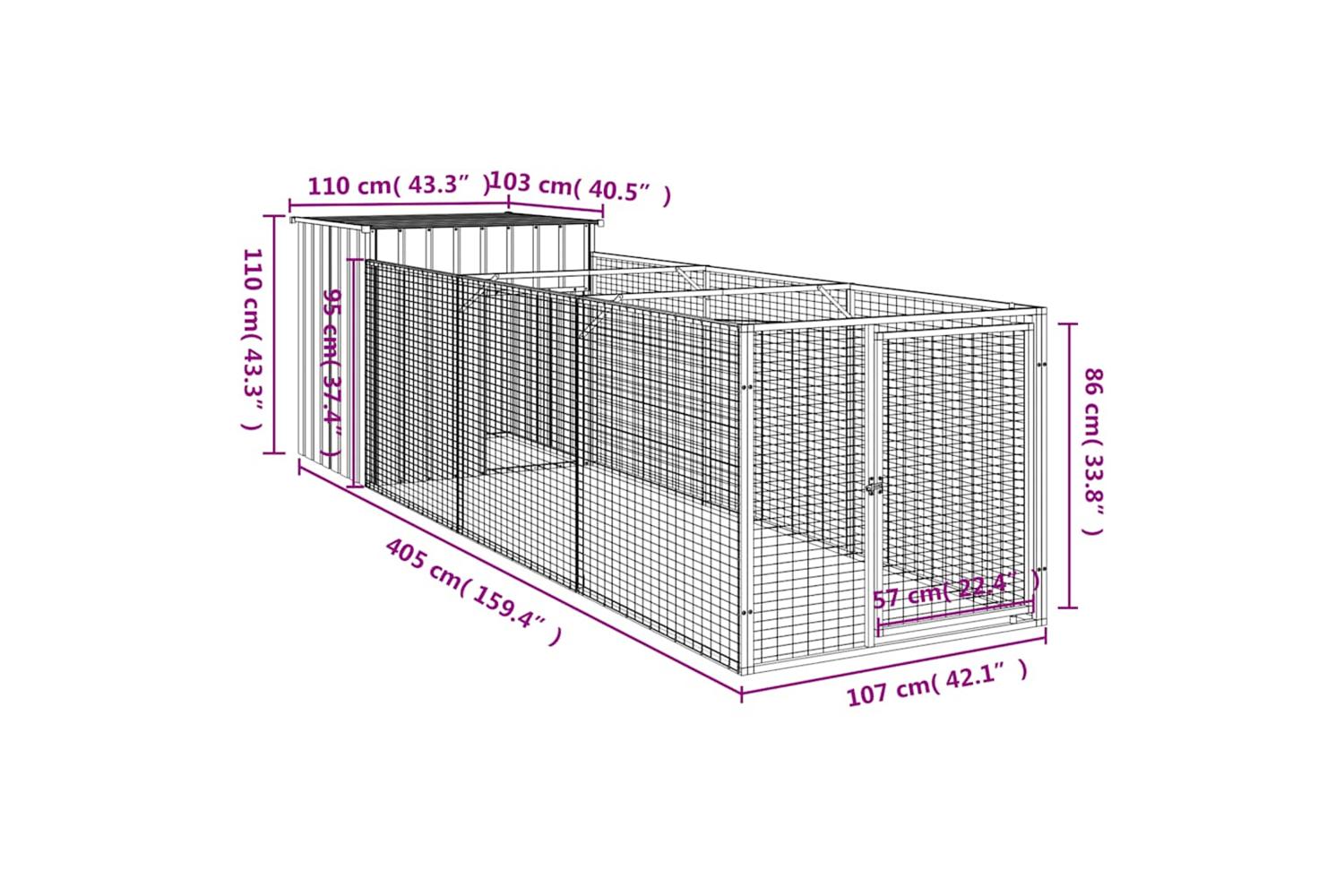 Vidaxl Dog House With Run Anthracite 110x405x110 Cm Galvanised Steel-8